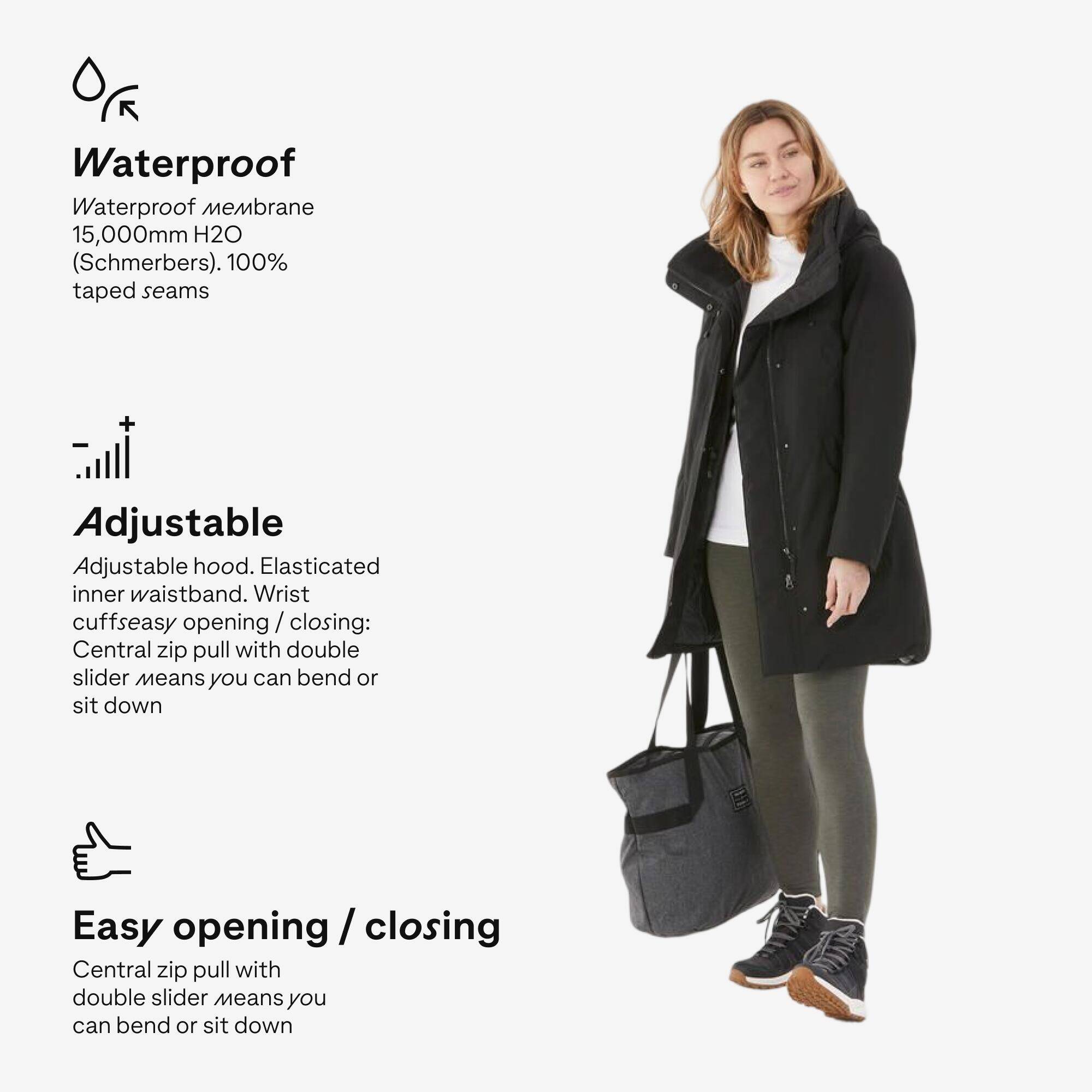 Women’s waterproof hiking parka -10°C NH500 - Black -  2