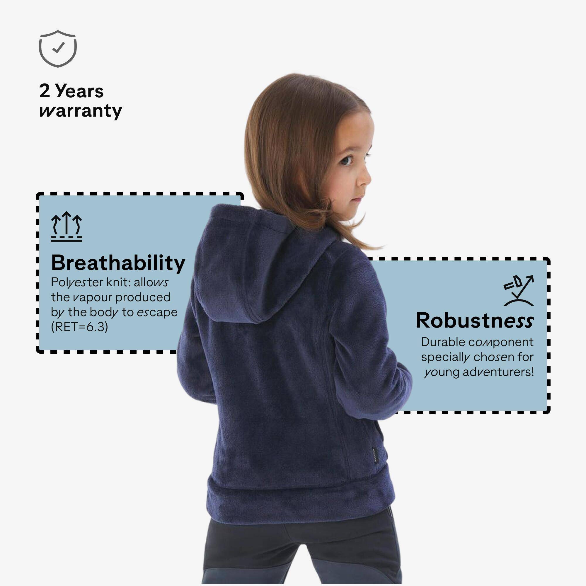 Kids’ warm hiking fleece jacket 2-6 years NH500 Zip - Blue -  3