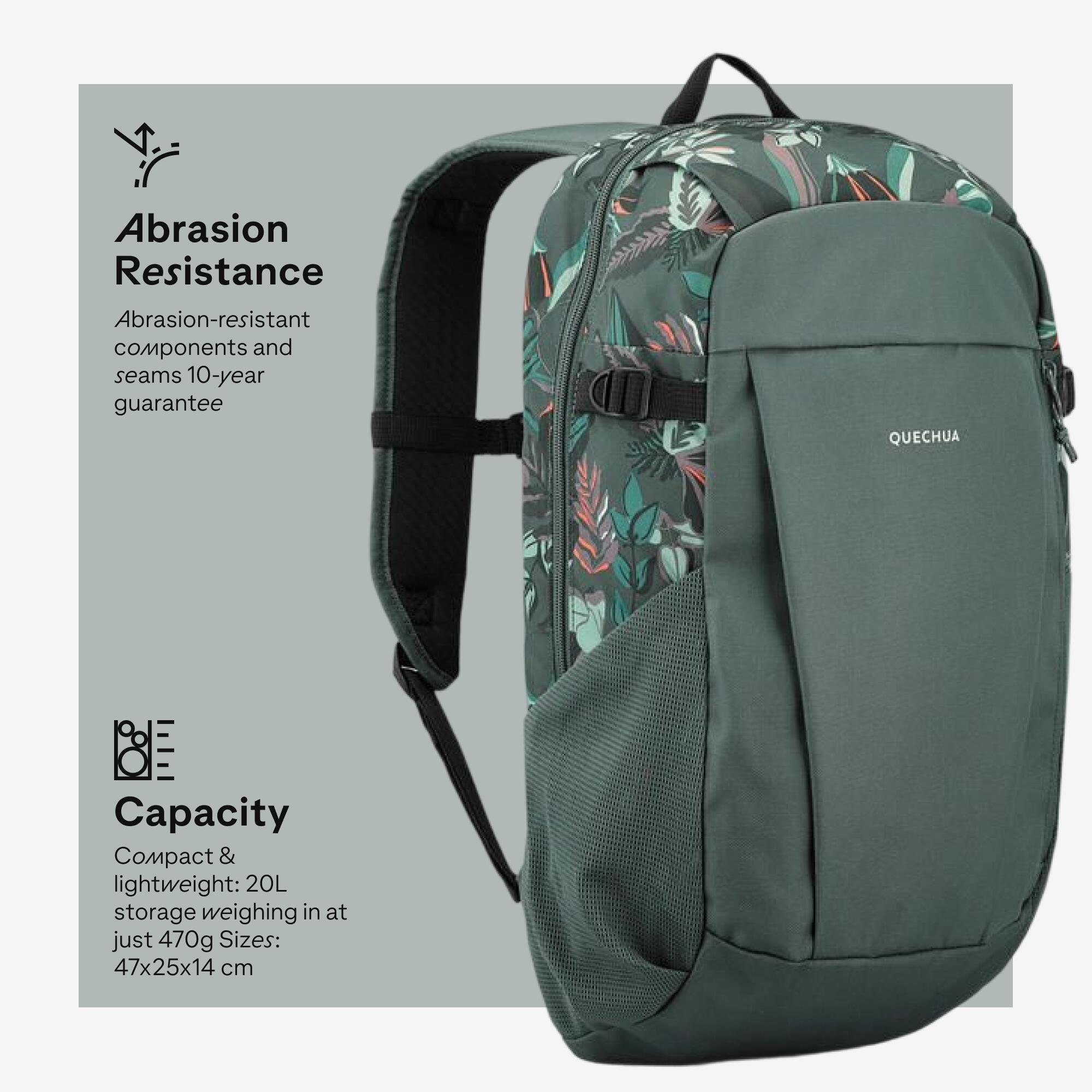 20 L Hiking Backpack - Arpenaz NH100 - Green  - print