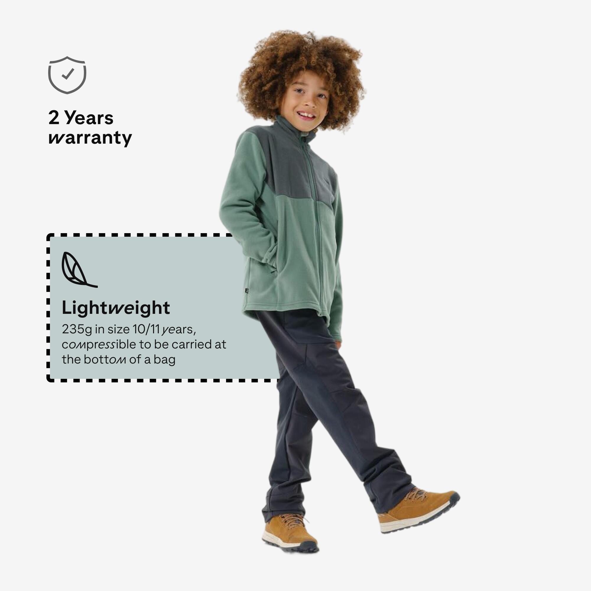 Kids’ hiking fleece jacket MH500 Zip - 7-15 years - Green