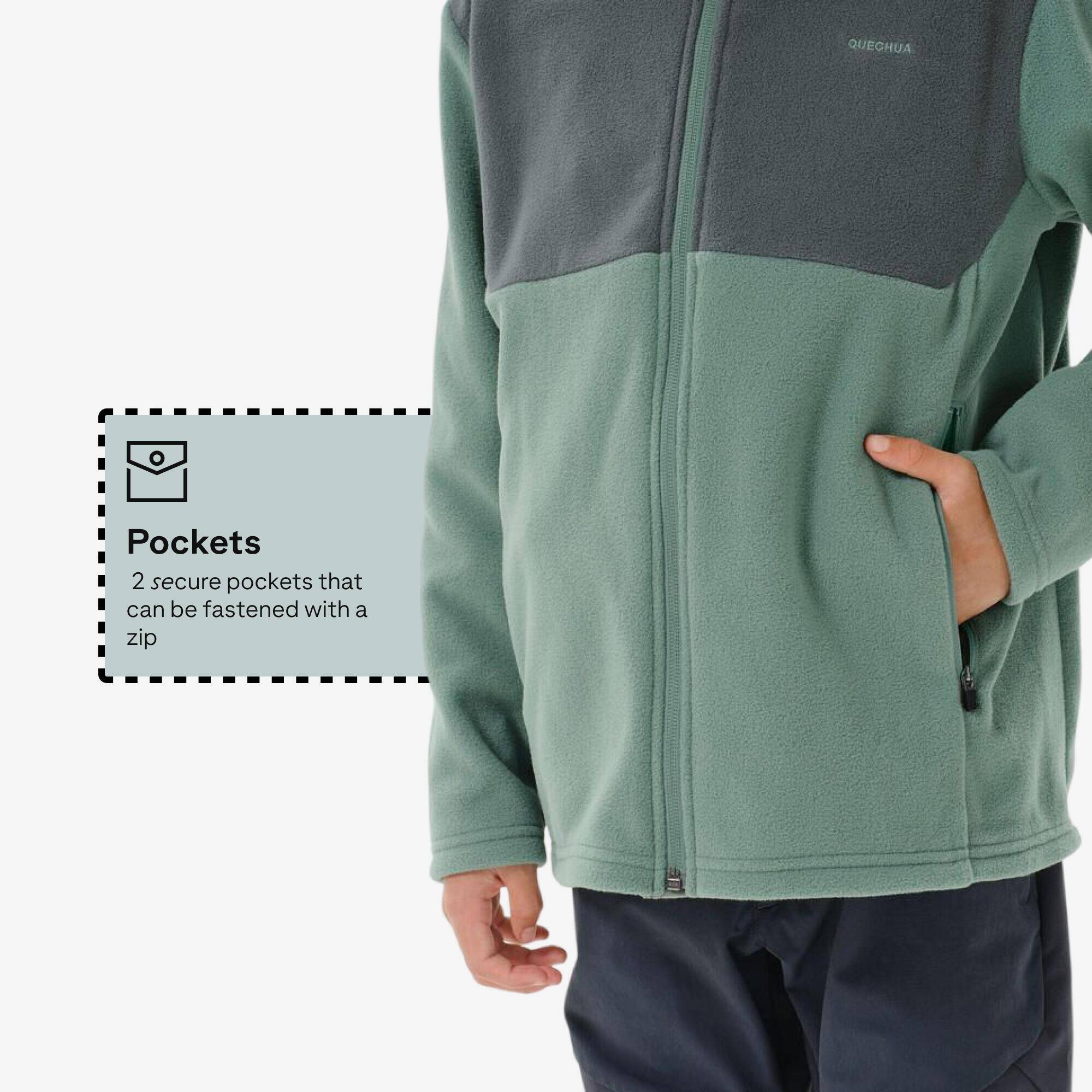 Kids’ hiking fleece jacket MH500 Zip - 7-15 years - Green -  4