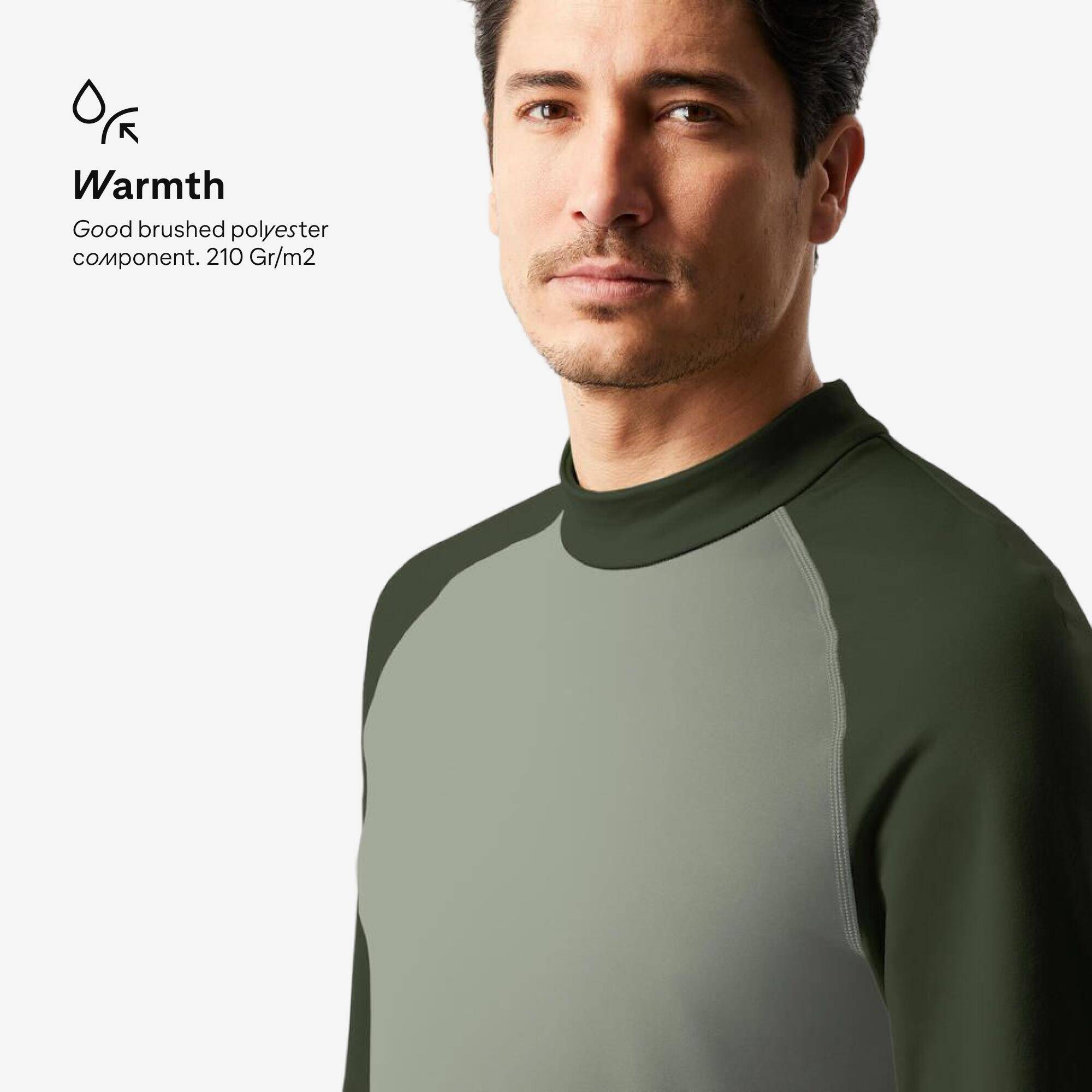 Men’s warm and breathable ski base layer, BL 500 - Dark and Light Green -  3
