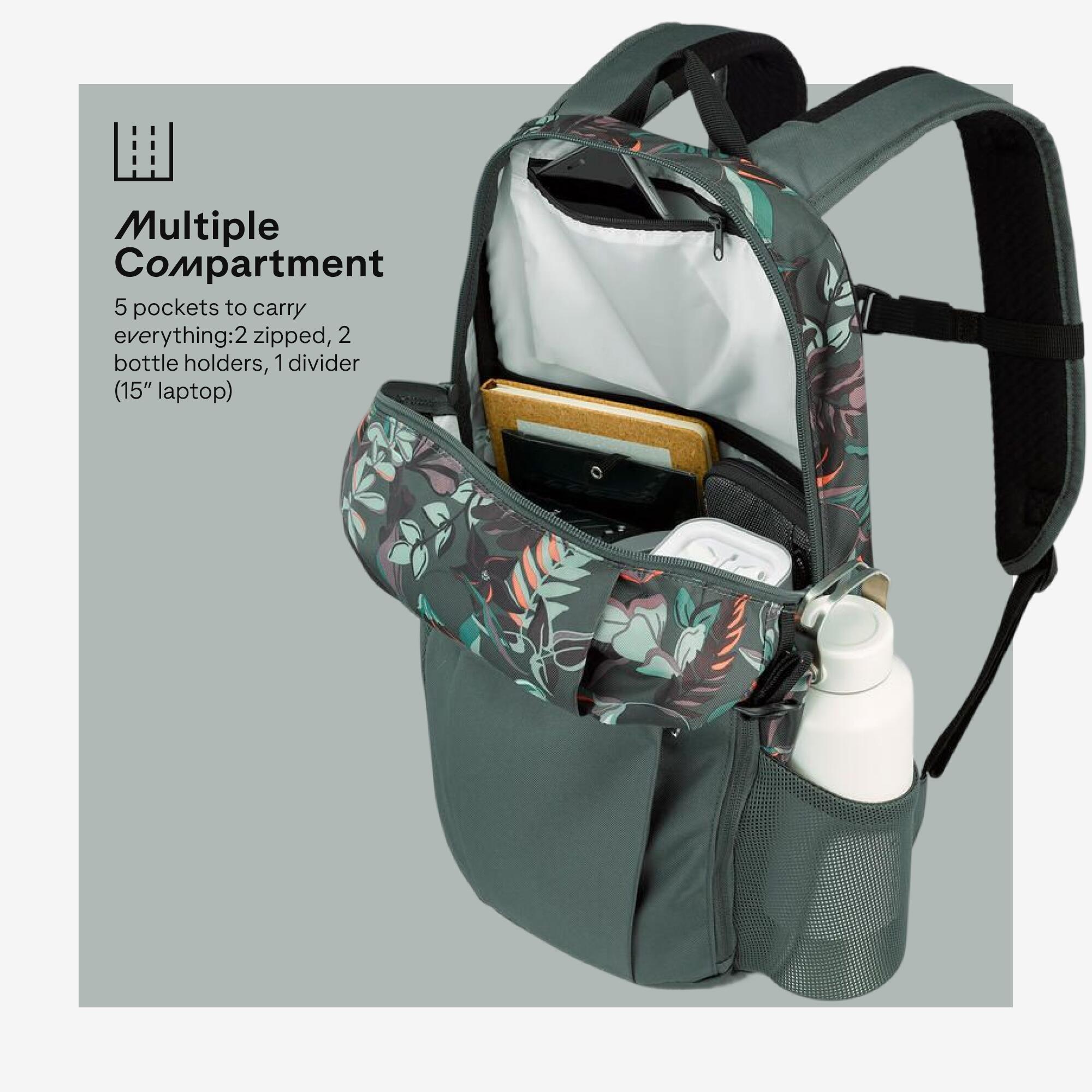 20 L Hiking Backpack - Arpenaz NH100 - Green  - print