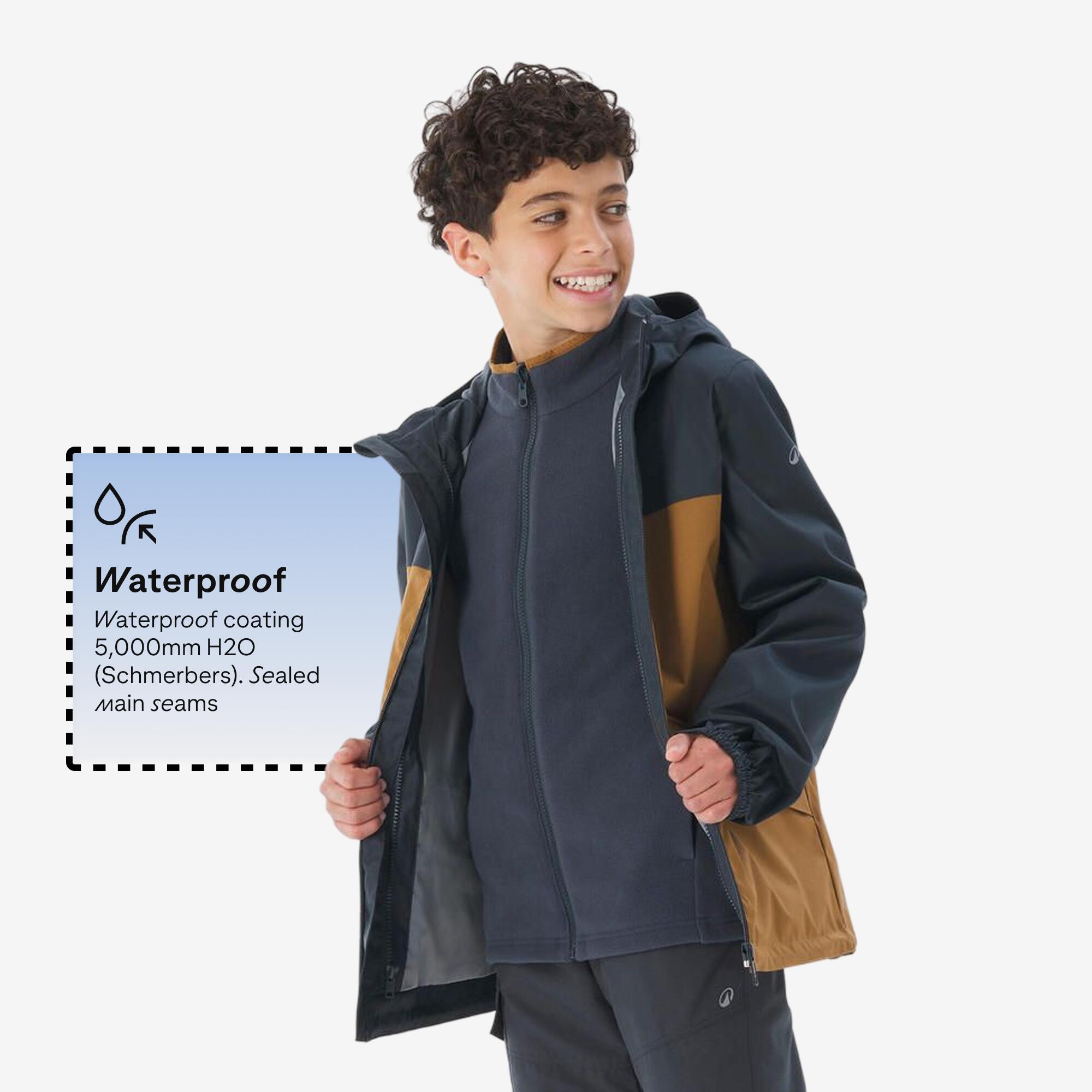 Kids’ 3-in-1 Hiking Jacket MH100, 7-15 years - Brown and Grey