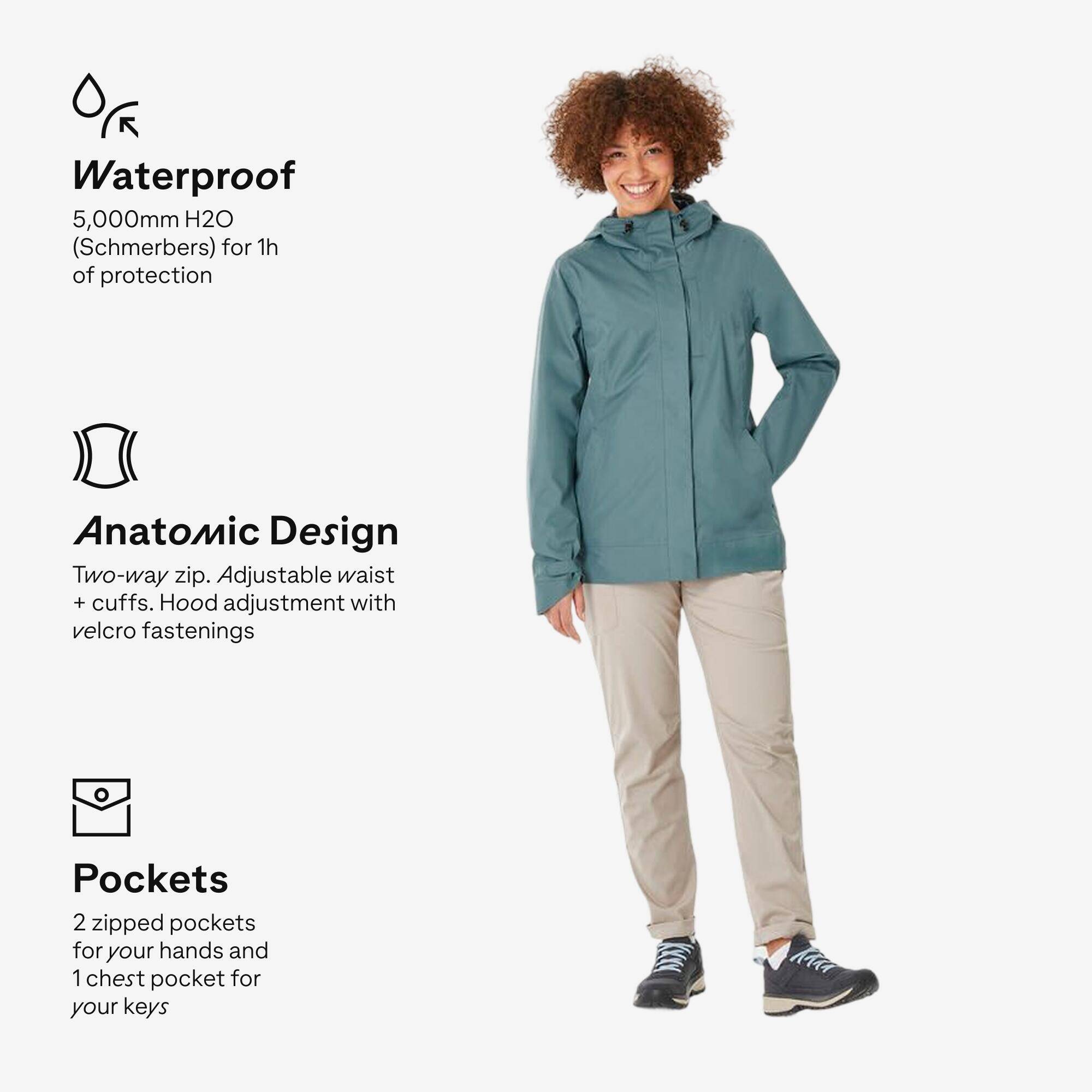 Women's Hiking Waterproof Jacket NH500 - Green -  2