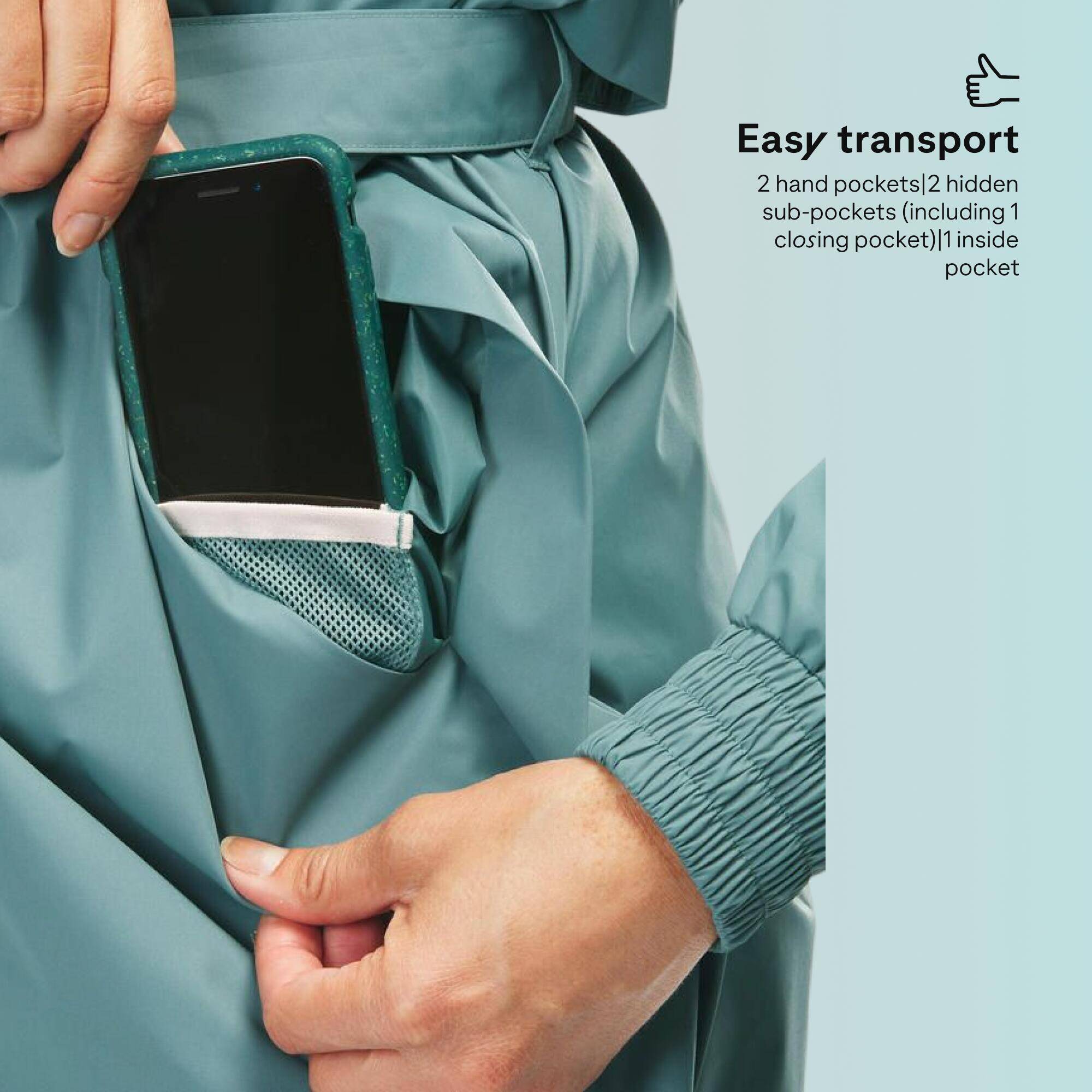 Women’s waterproof hiking jacket, Raincut Long - Green -  4