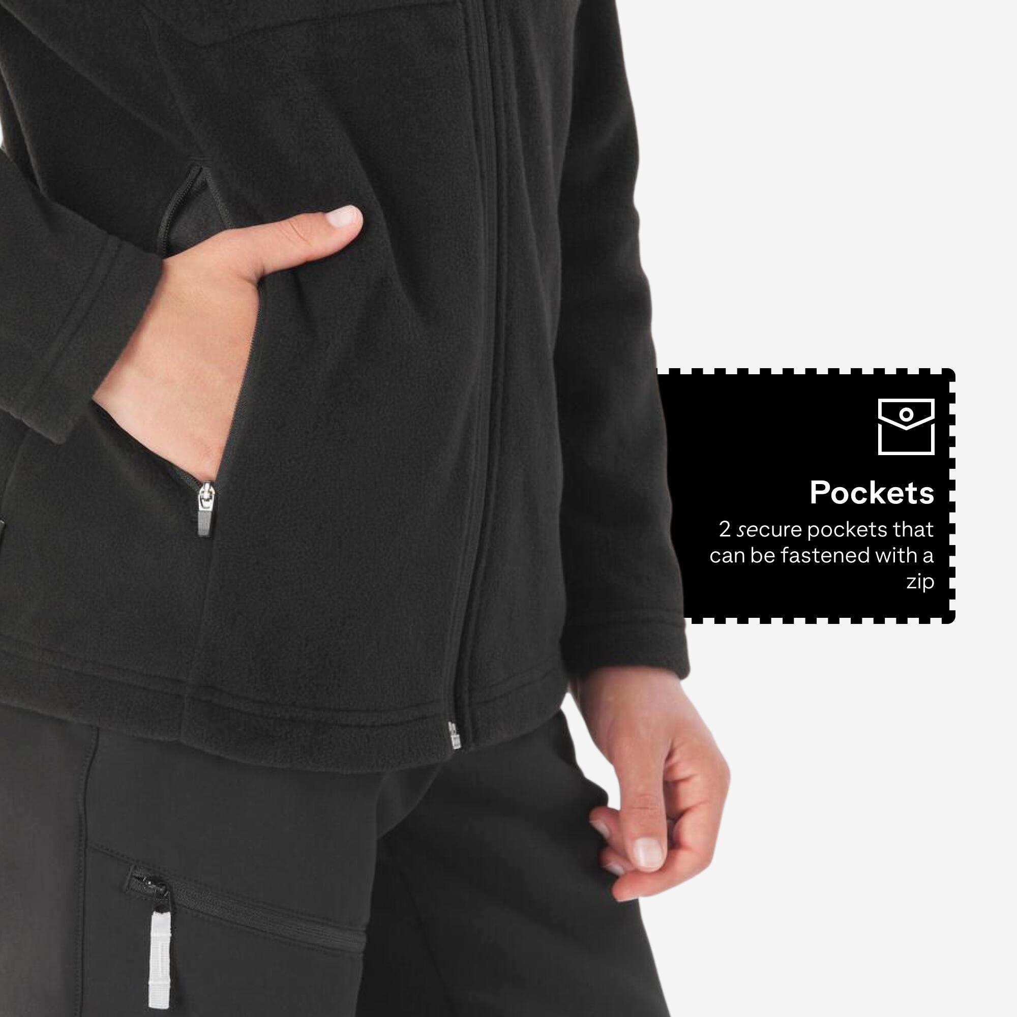 Kids’ hiking fleece jacket MH500 Zip - 7-15 years - Black