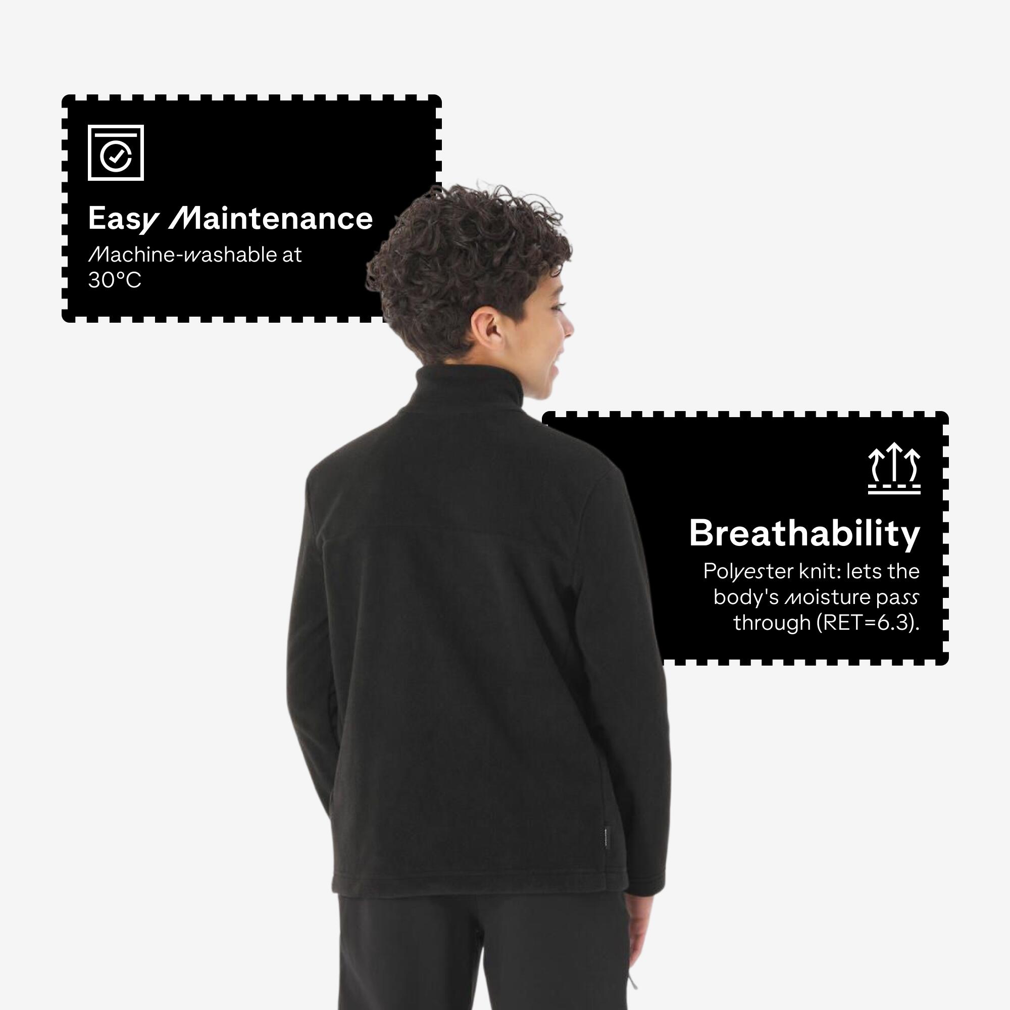 Kids’ hiking fleece jacket MH500 Zip - 7-15 years - Black