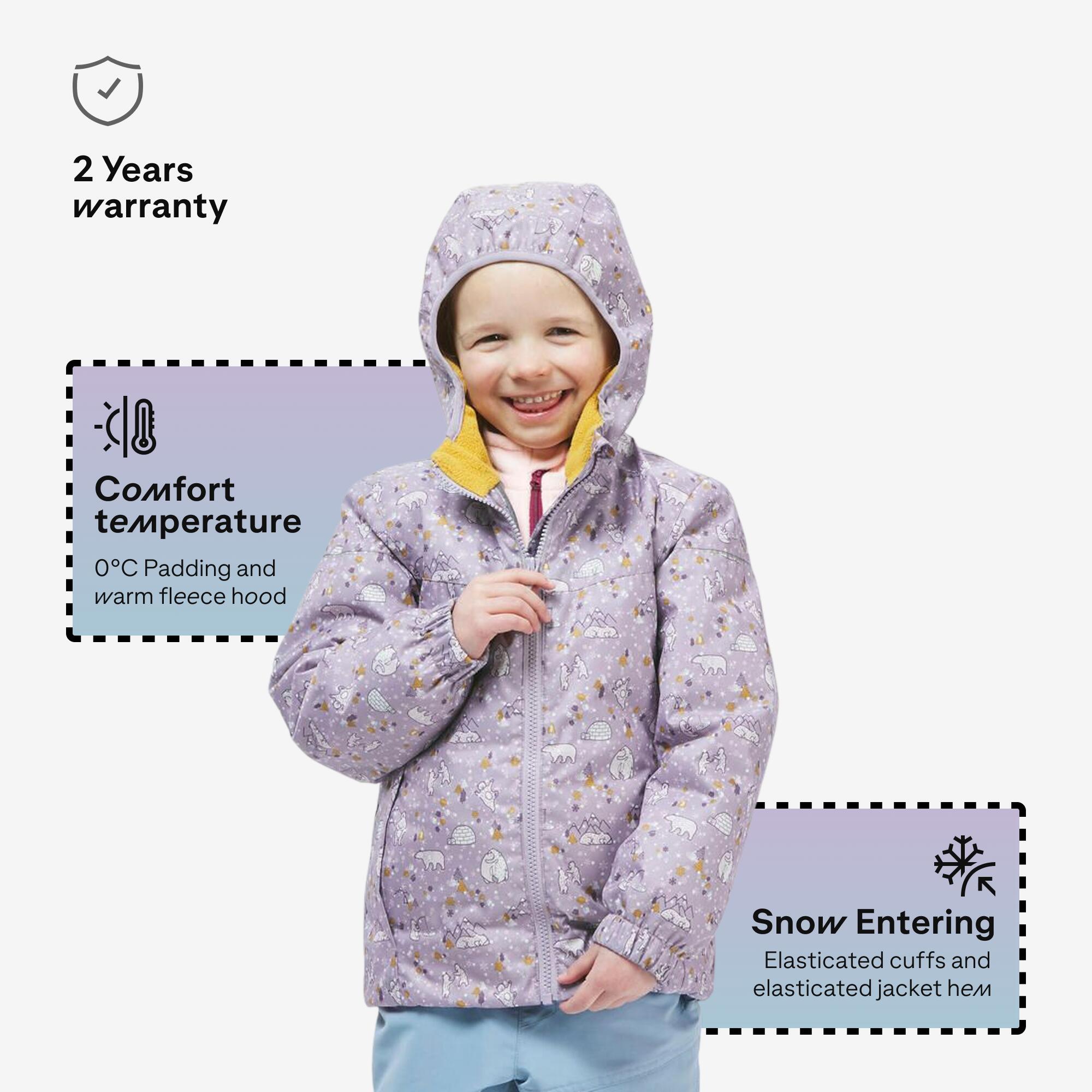 Kids’ waterproof winter jacket, 2-5 years, 100 - Purple