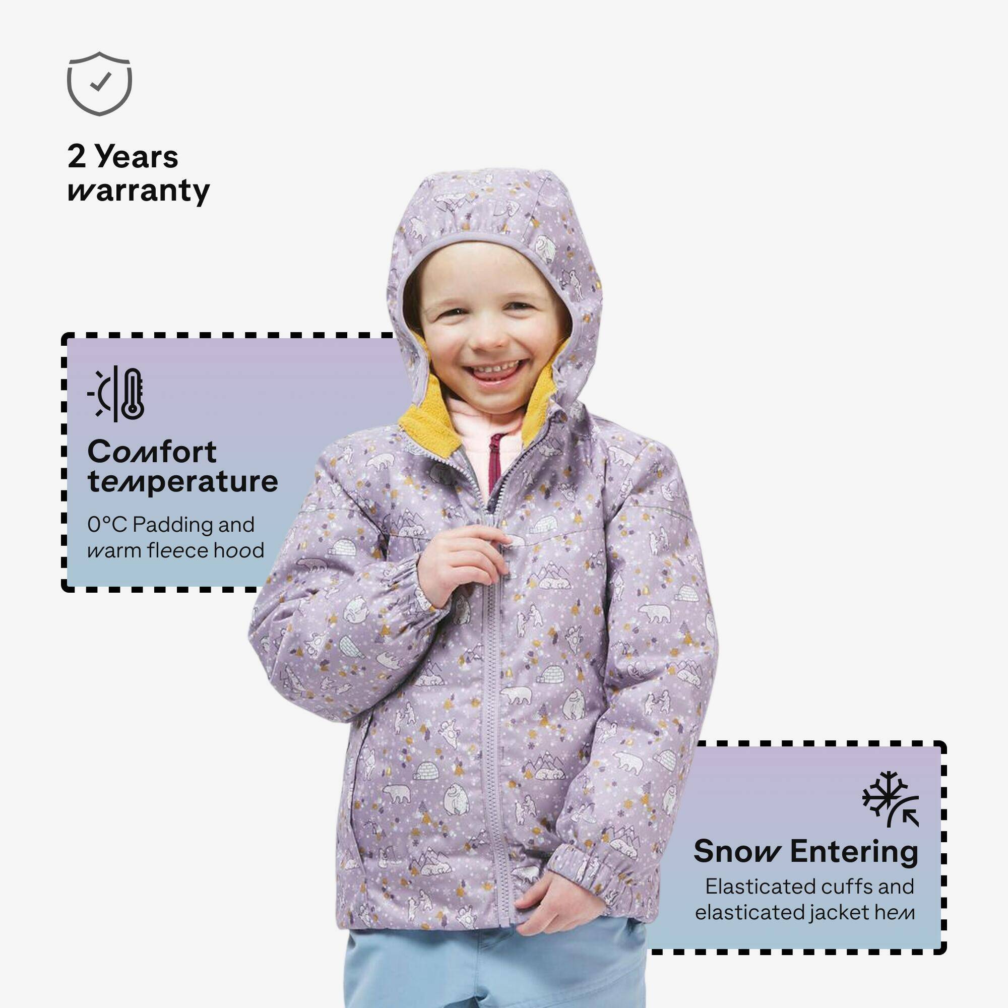 Kids’ waterproof winter jacket, 2-5 years, 100 - Purple -  3