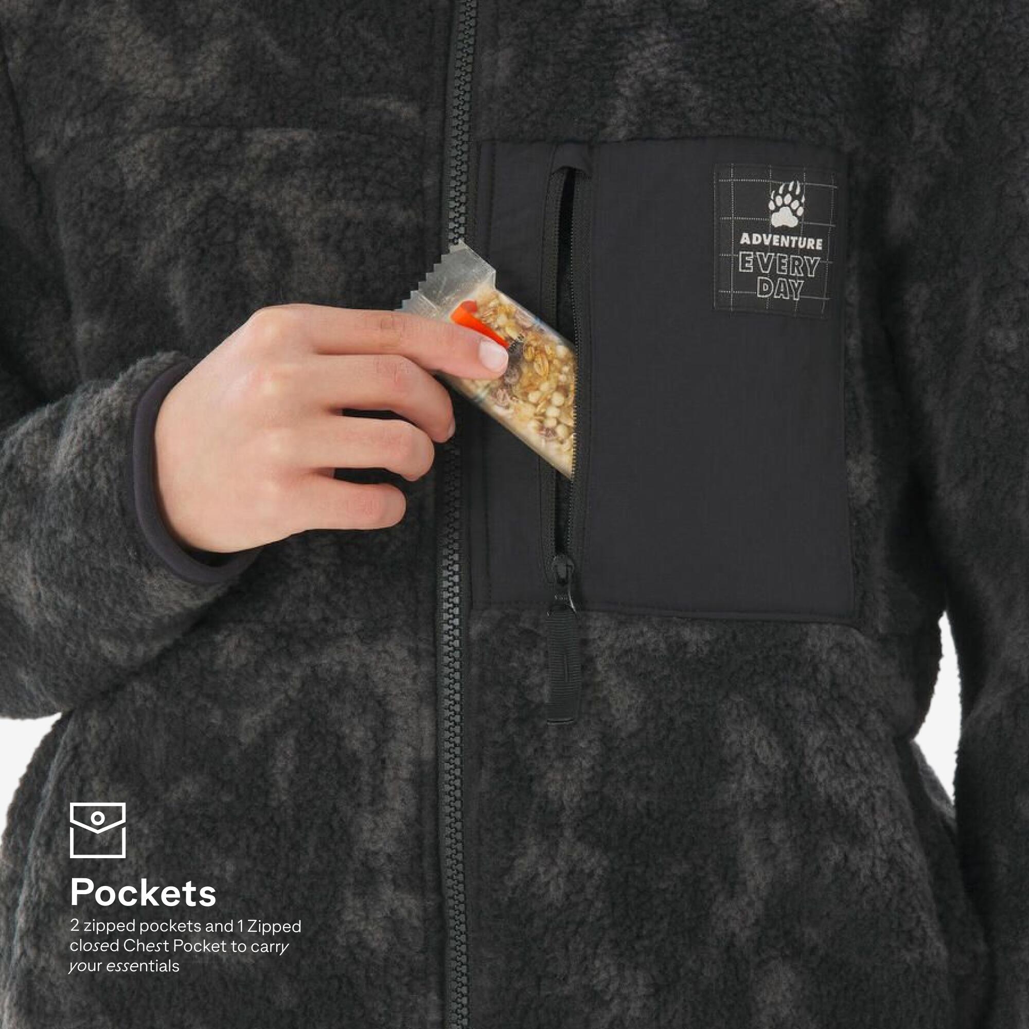 Kids’ warm fleece jacket, 7-15 year-olds, NH900 - Camo Black