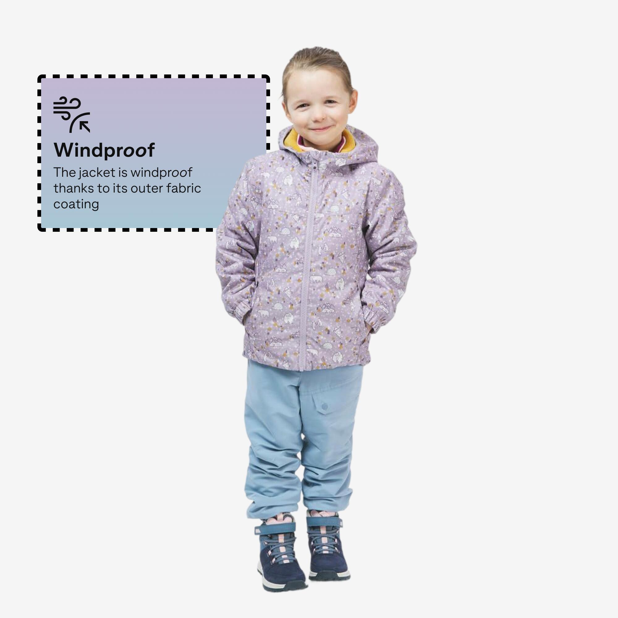 Kids’ waterproof winter jacket, 2-5 years, 100 - Purple