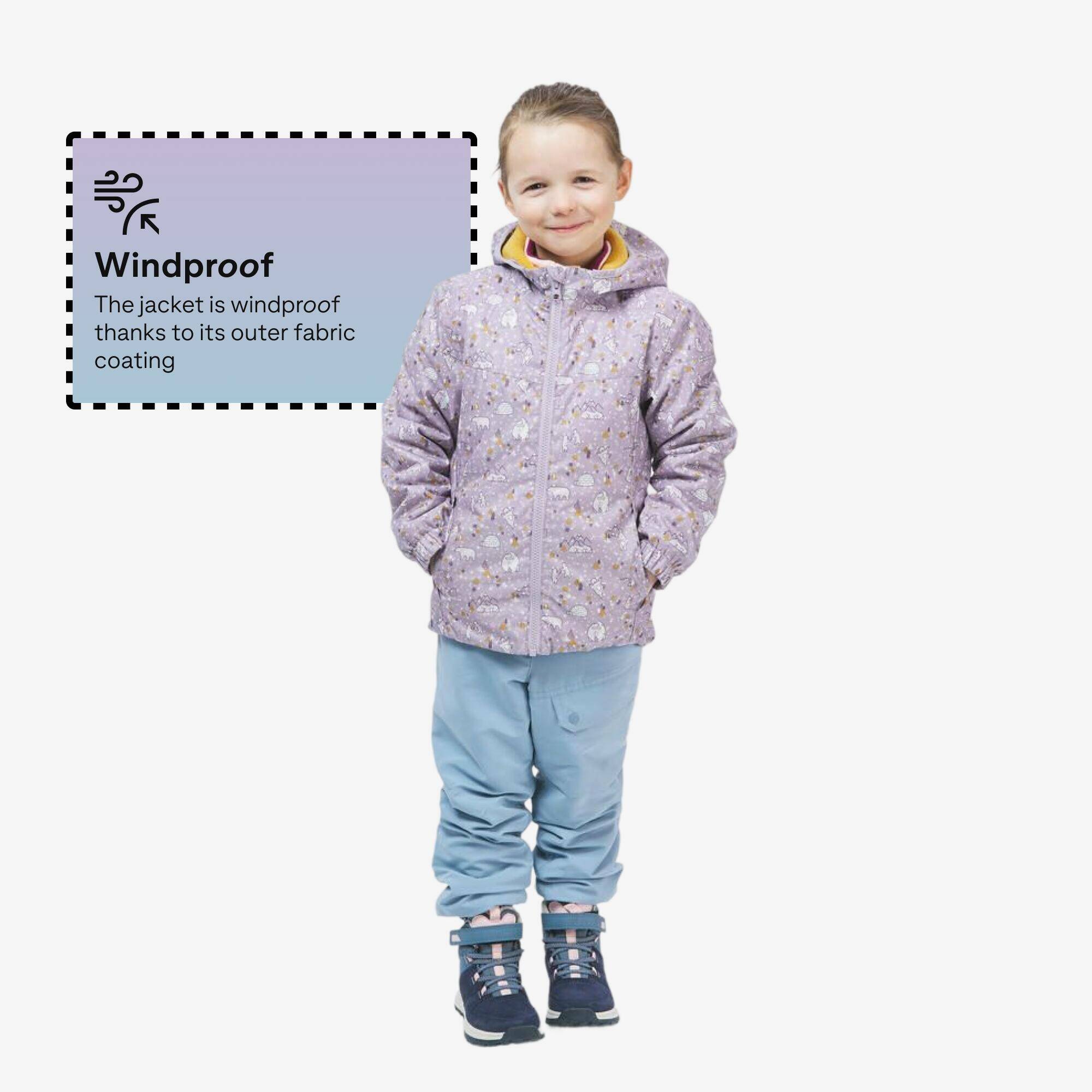 Kids’ waterproof winter jacket, 2-5 years, 100 - Purple -  2
