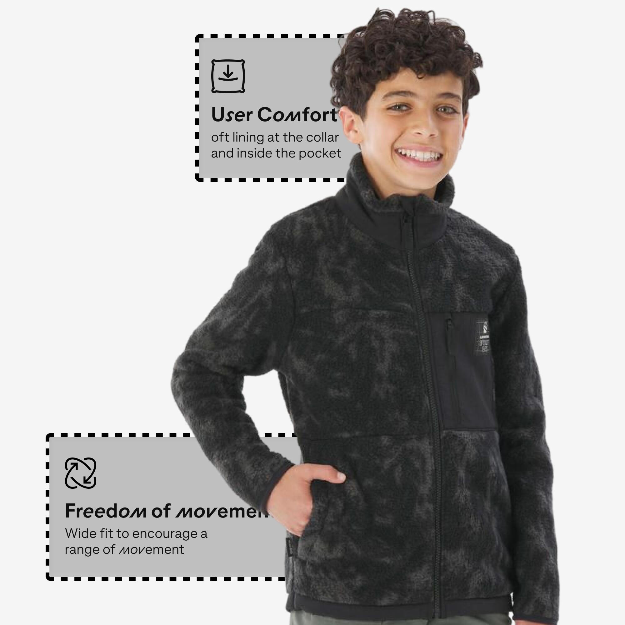Kids’ warm fleece jacket, 7-15 year-olds, NH900 - Camo Black