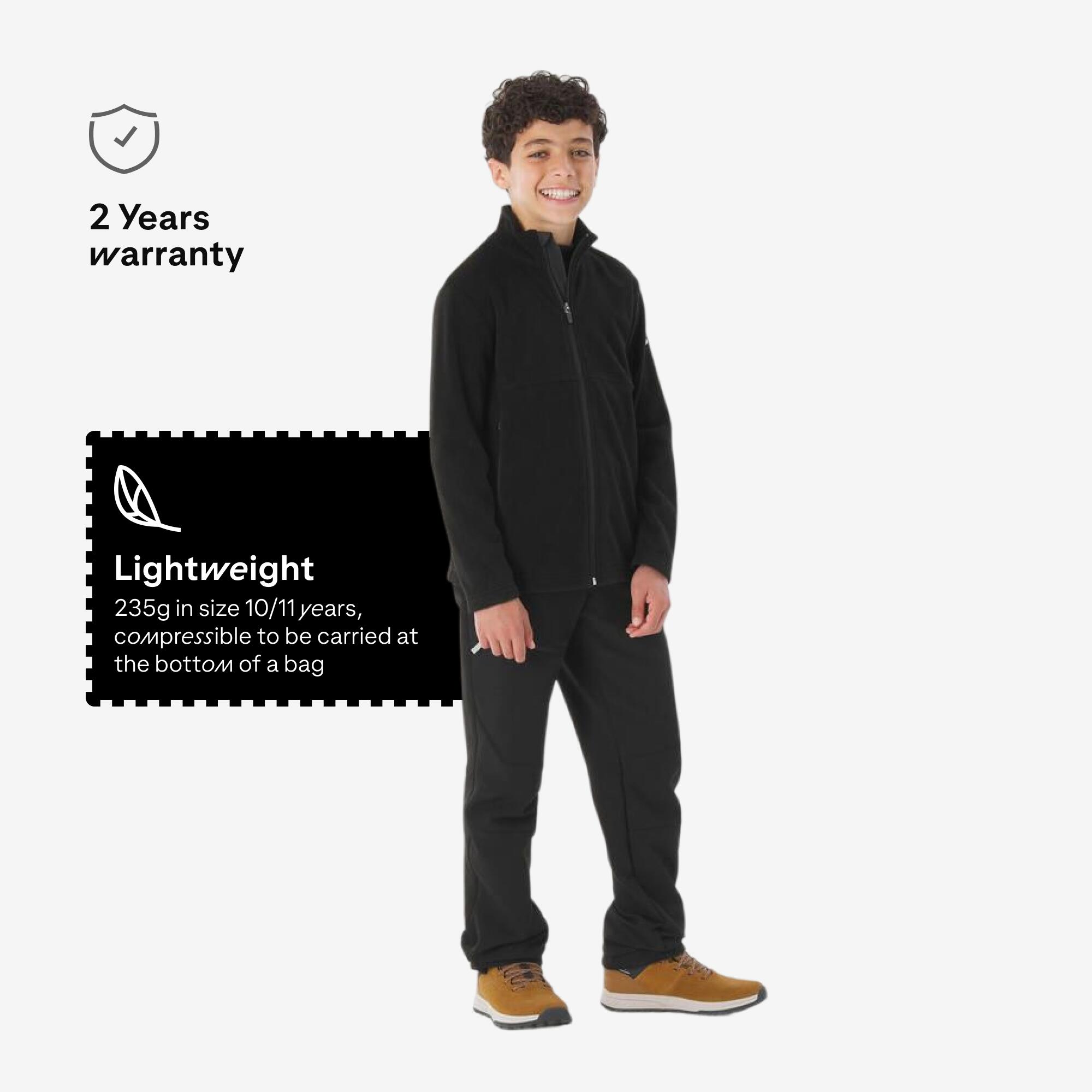 Kids’ hiking fleece jacket MH500 Zip - 7-15 years - Black