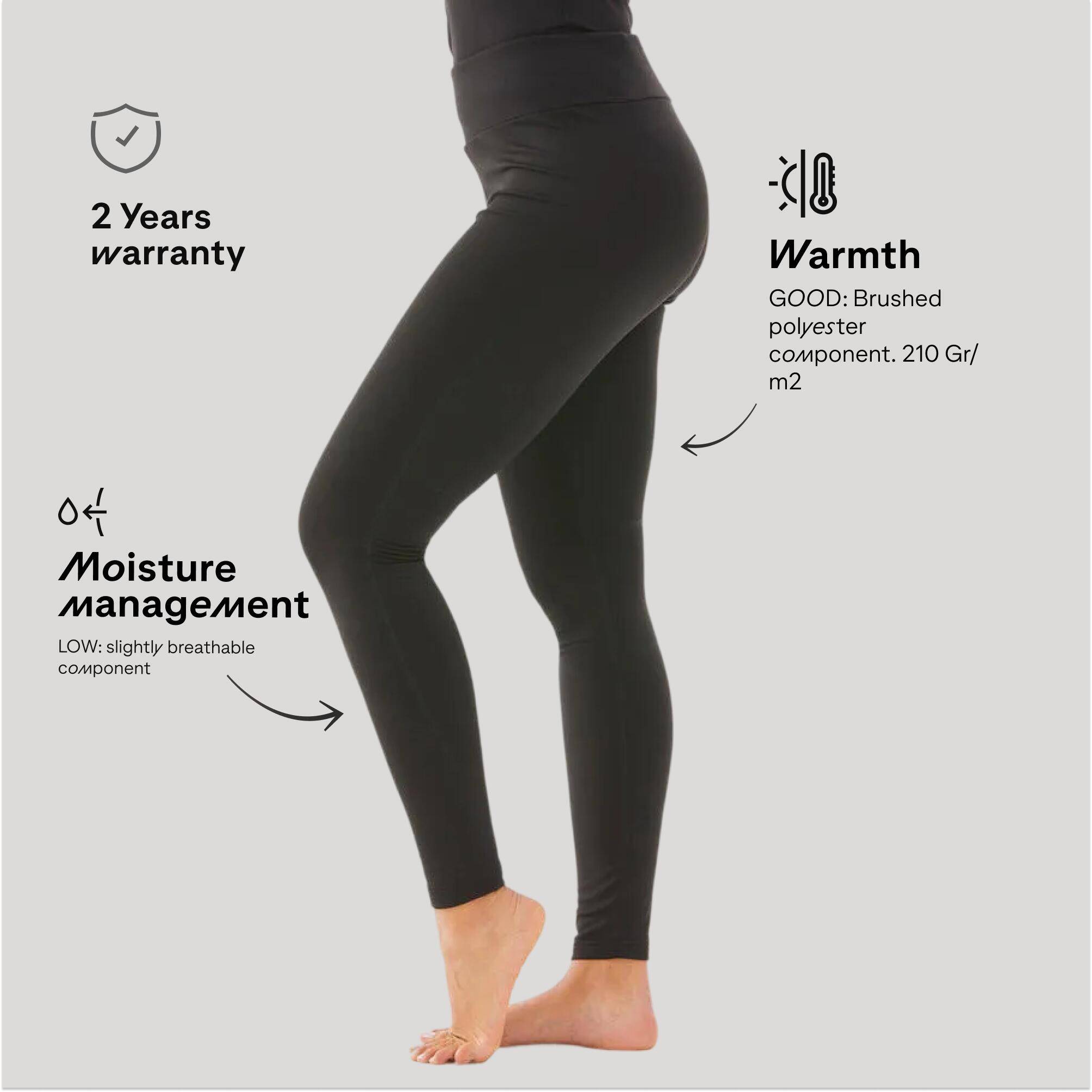 Women Thermal Pant for Skiing - BL500 Black -  3