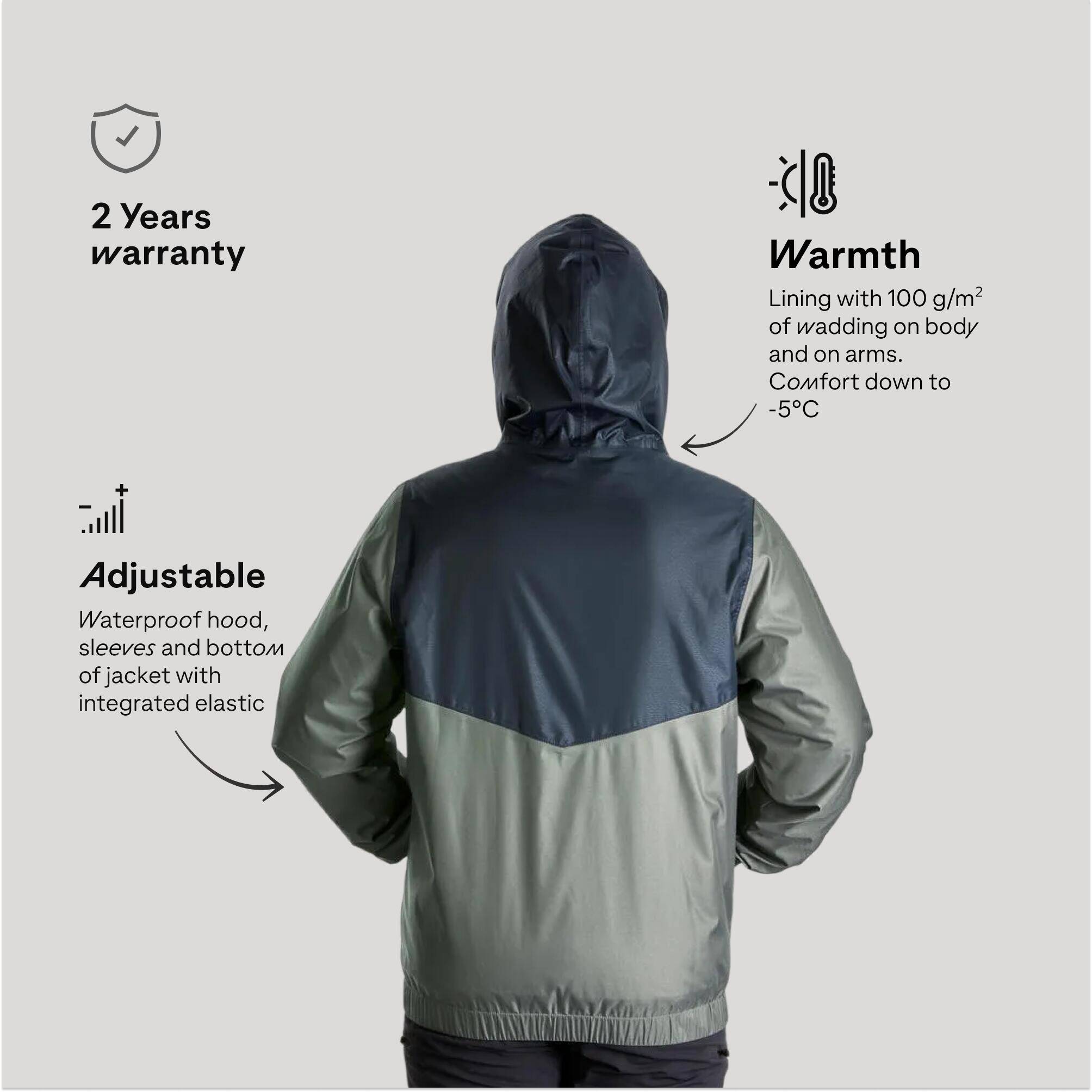 Men’s waterproof hiking jacket -5°C, NH100 - Green -  3