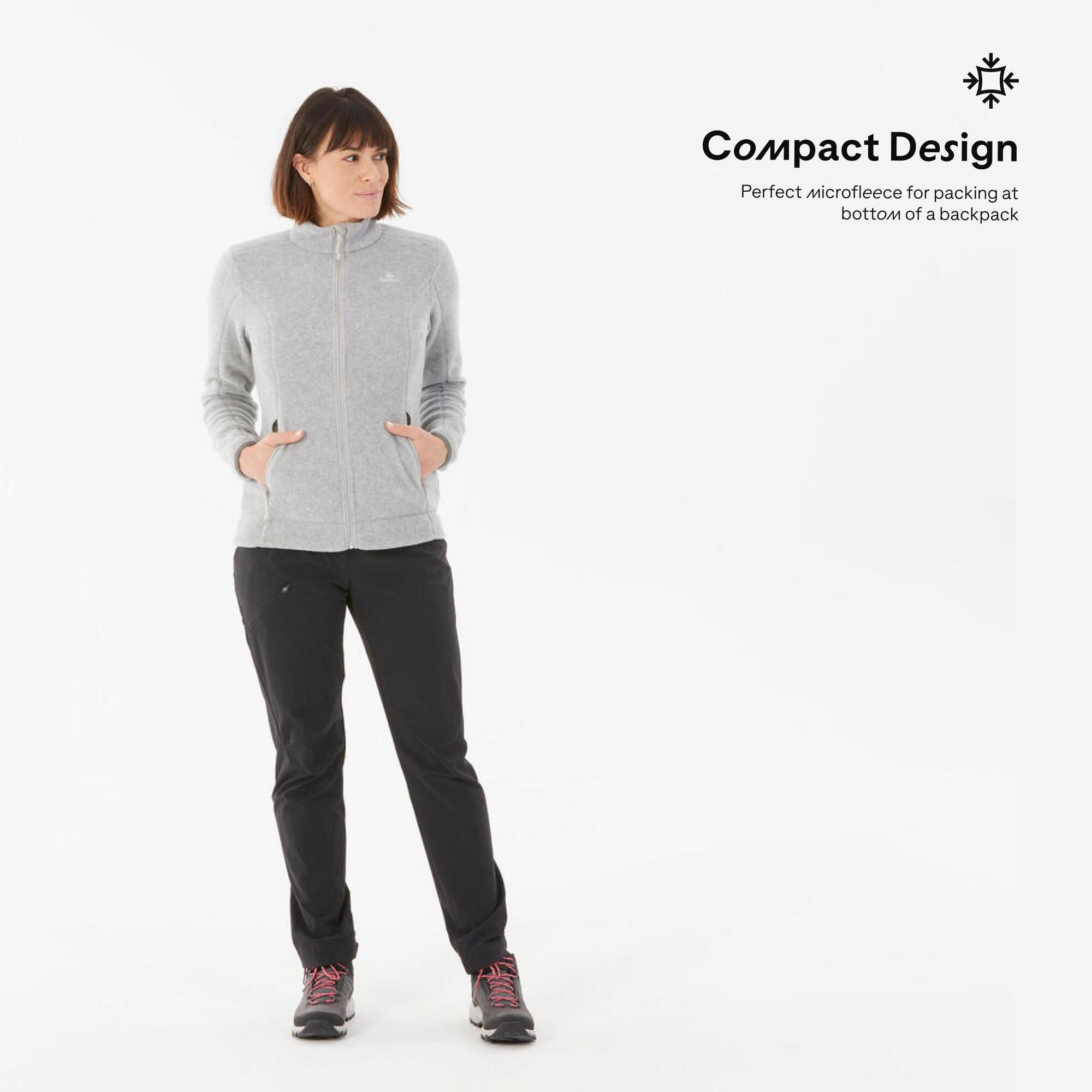 Women Sweater Full-Zip Fleece for Hiking MH100 Grey