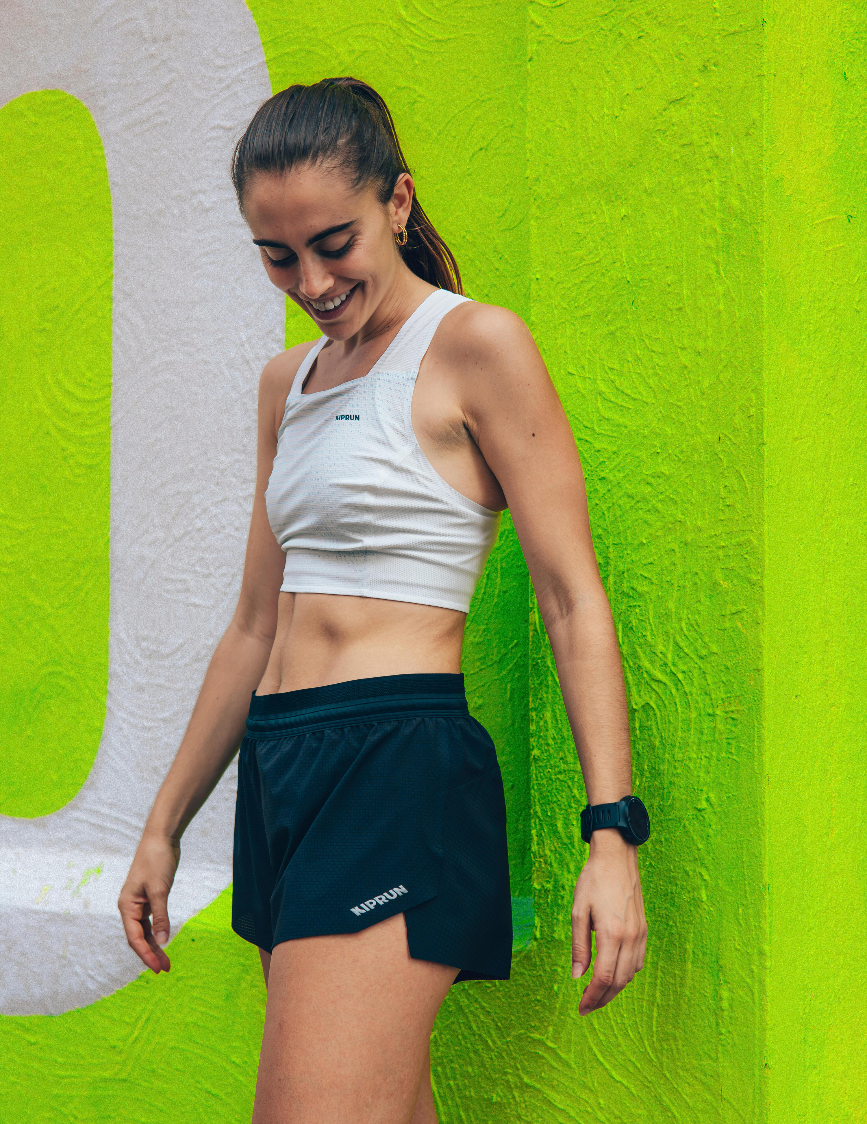 Camisola alças de corrida Crop top Mulher, Kiprun branco 15/16