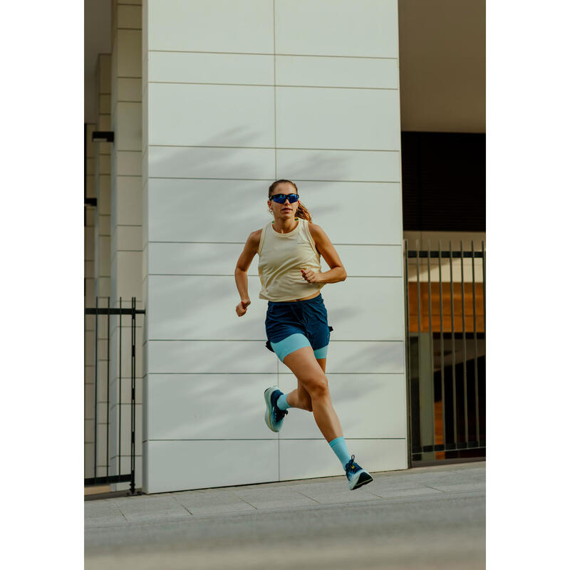 Kadın 2'si 1 Arada Koşu/Arazi Koşusu Şortu - Mavi - Kiprun Run 500 Confort