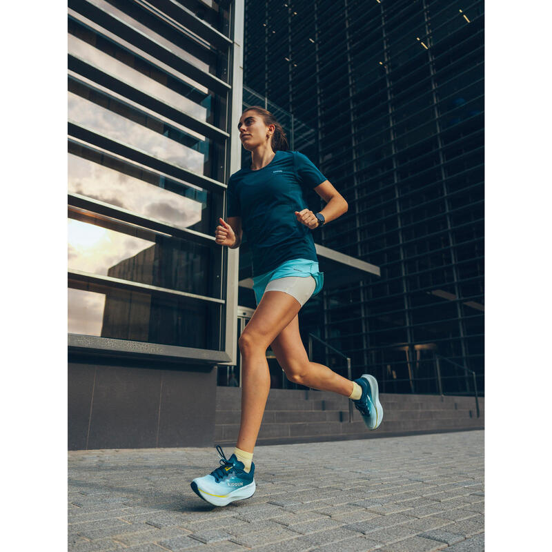 Kadın 2'si 1 Arada Koşu/Arazi Koşusu Şortu - Mavi/Sarı - Kiprun Run 500 Confort