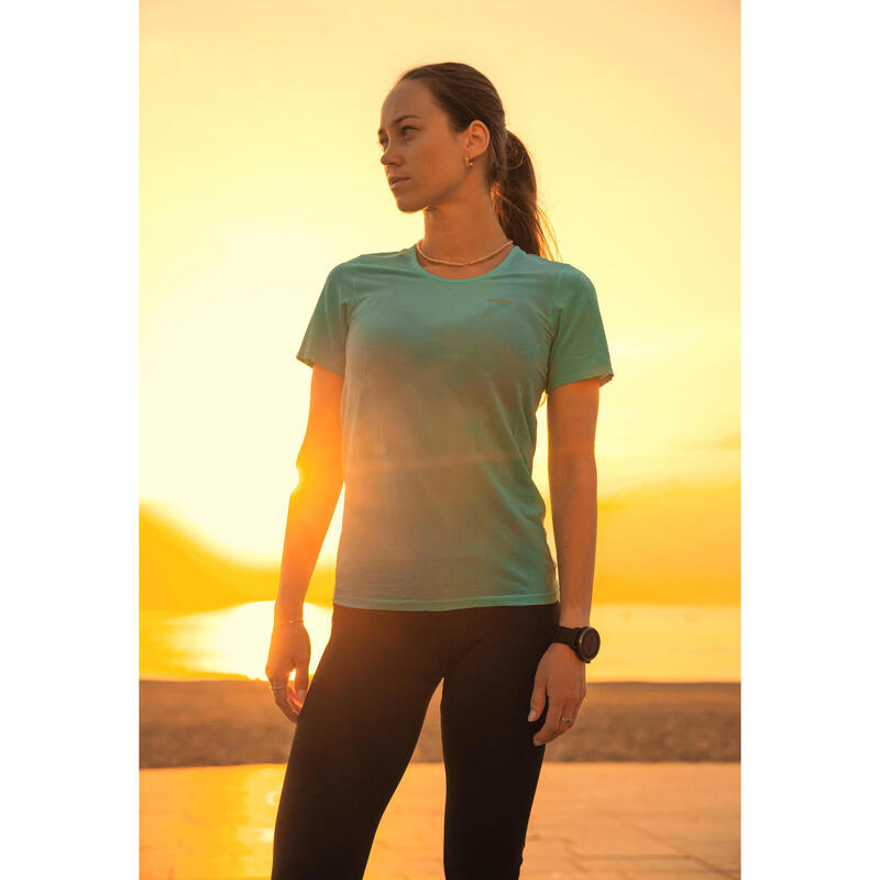 Tricou de alergare Kiprun Run 500 Confort Albastru Damă