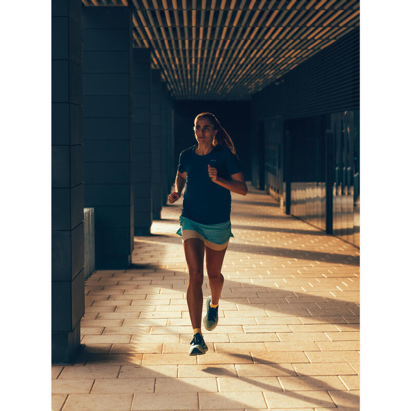 Kadın 2'si 1 Arada Koşu/Arazi Koşusu Şortu - Mavi/Sarı - Kiprun Run 500 Confort