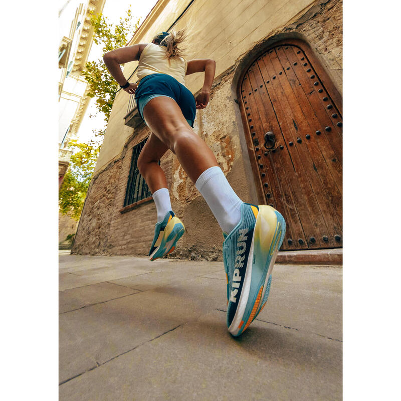 Tricou scurt și respirant de alergare Kiprun Run 500 Galben Damă