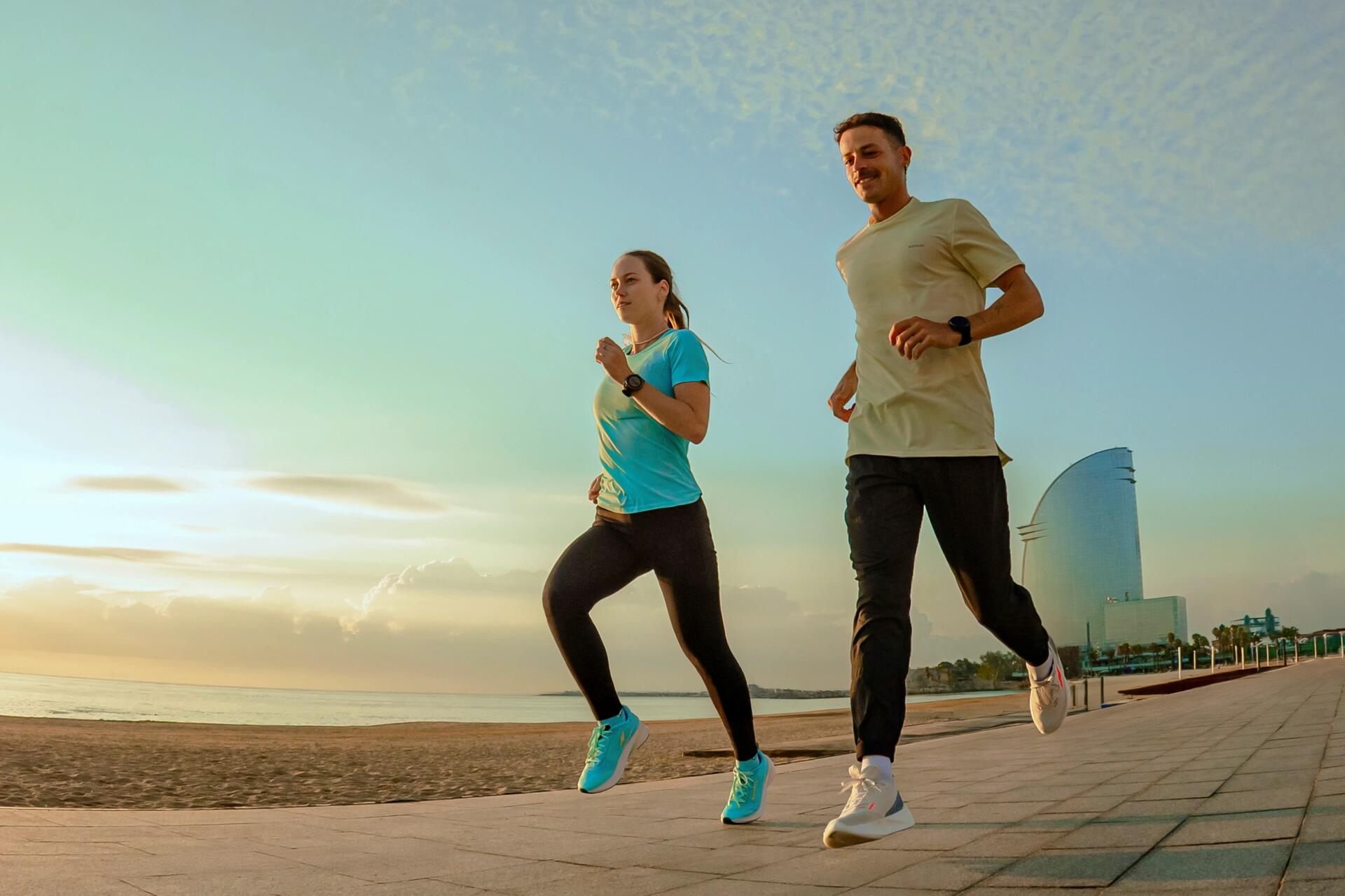 man and woman running 