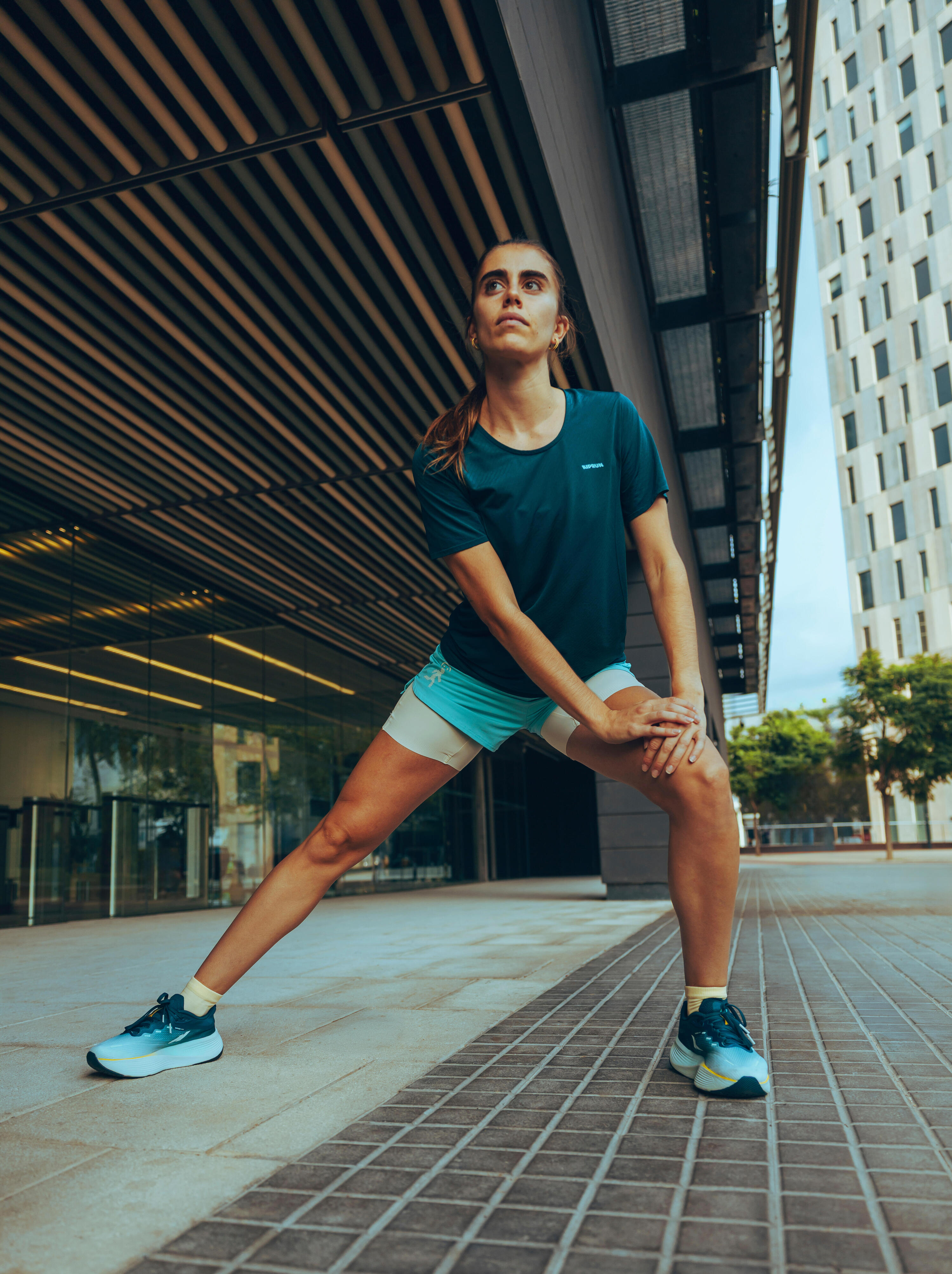 Short de course 2 en 1 femme, Run 500 Confort 9/12