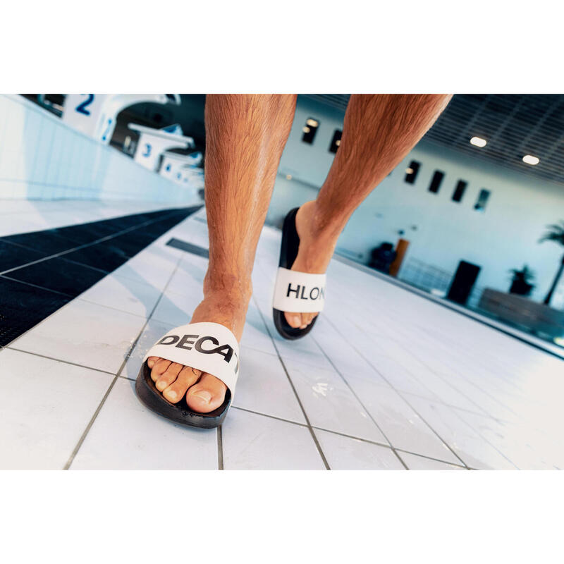 Șlapi de piscină Collector Decathlon Negru și alb