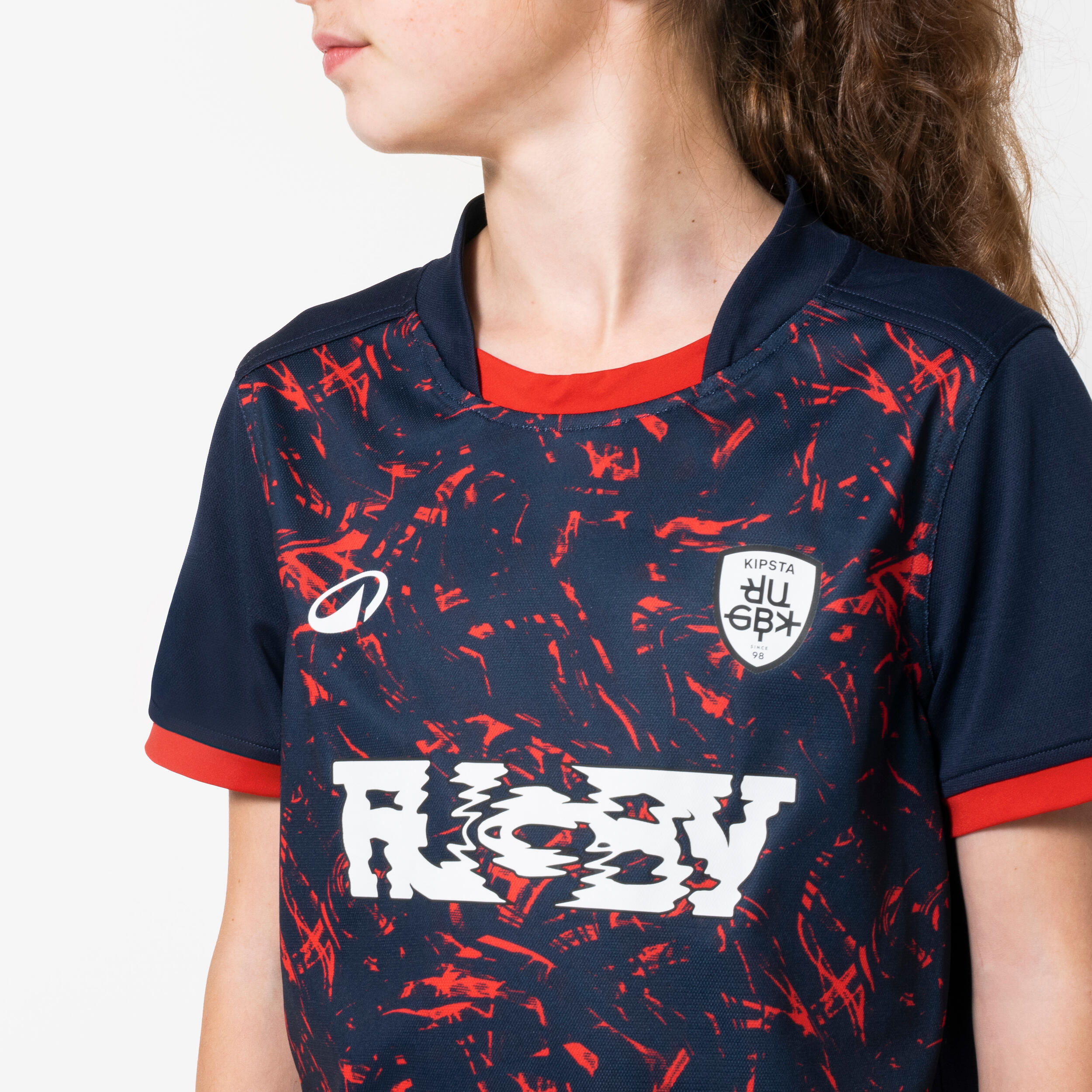Rugbyshirt Kid Club voor kinderen blauw/rood 3/7
