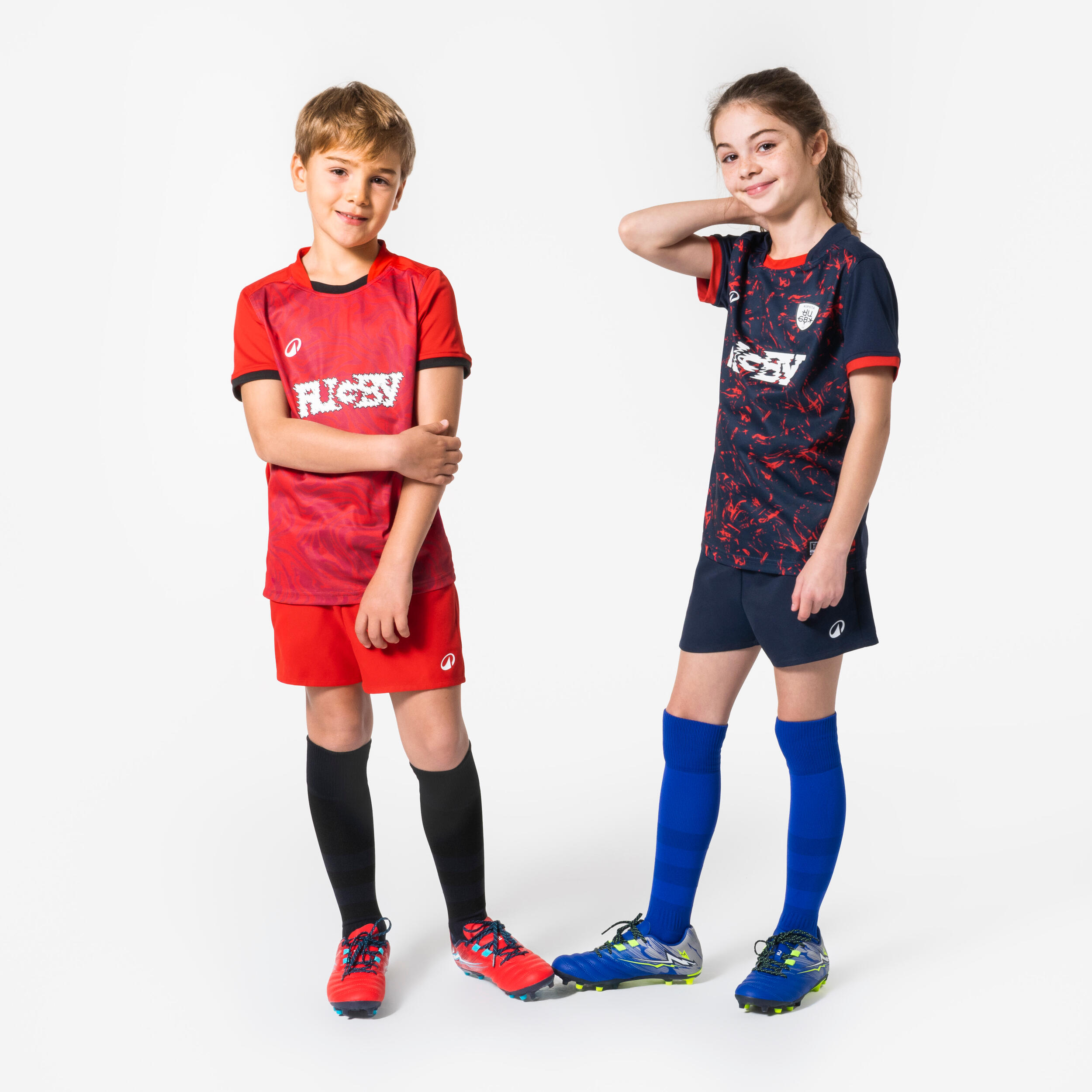Rugbyshirt Kid Club voor kinderen blauw/rood 6/7