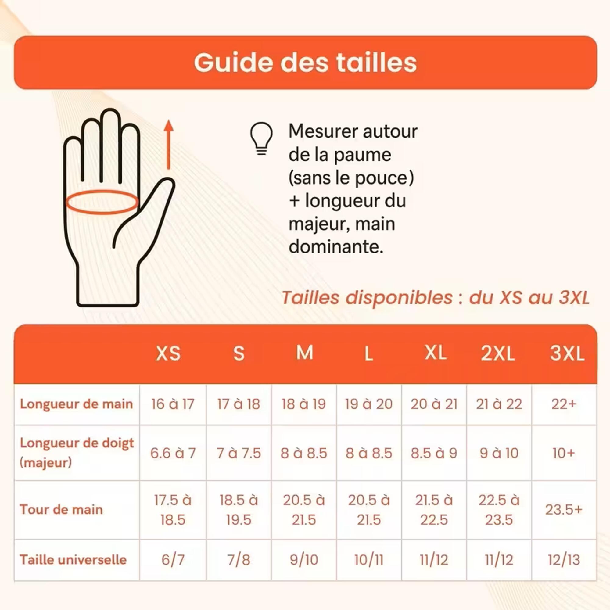 Sous-gants chauffants, respirants, tactile, usage intérieur ou sous un gant 6/7