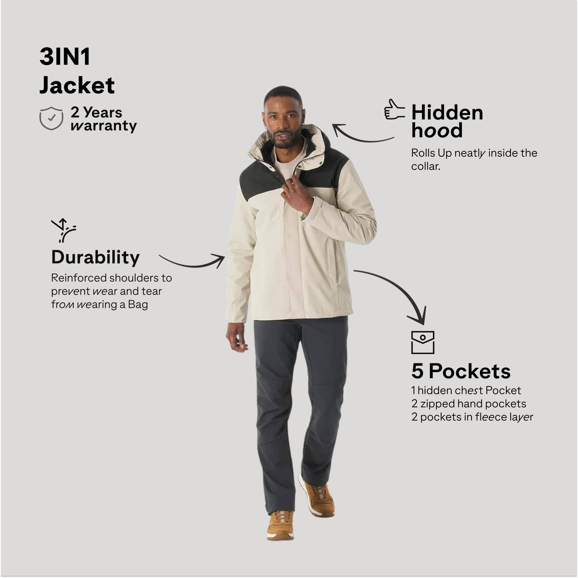 Men's Waterproof 3-in-1 Hiking Jacket 0°C NH100 - Beige -  3