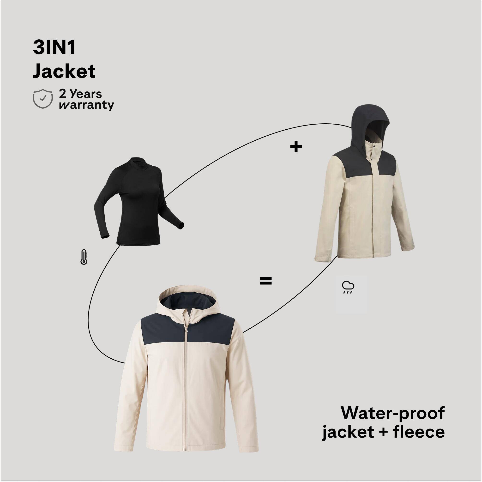 Men's Waterproof 3-in-1 Hiking Jacket 0°C NH100 - Beige -  4