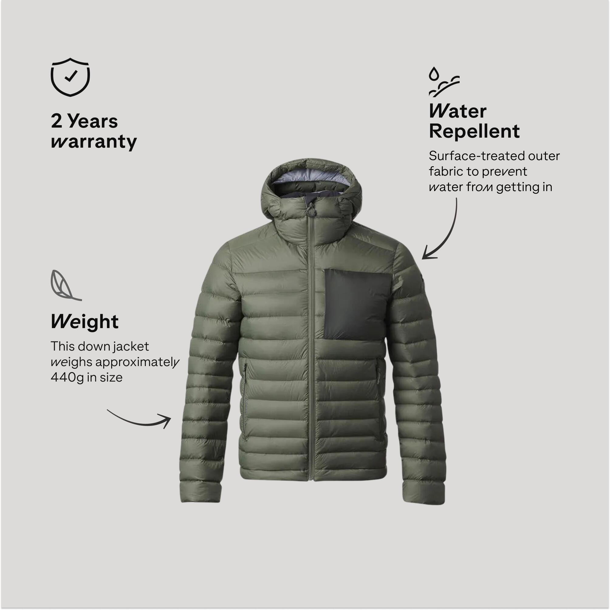 Men Lightweight Packable Down Jacket - MT500 -10°C Green