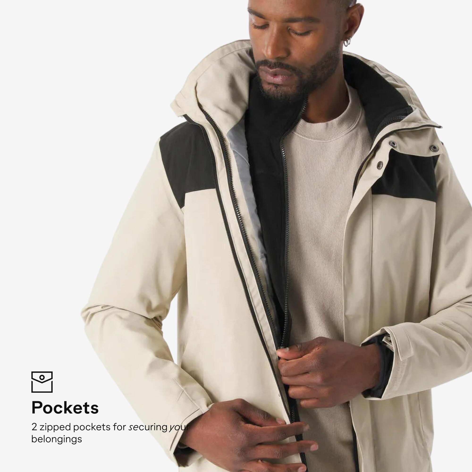 Men's Waterproof 3-in-1 Hiking Jacket 0°C NH100 - Beige