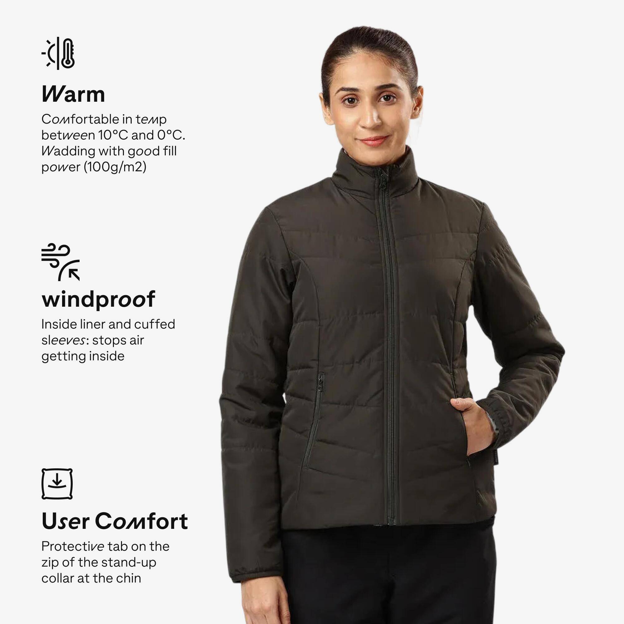 Women’s synthetic trekking down jacket, MT50 5°C - Green -  2