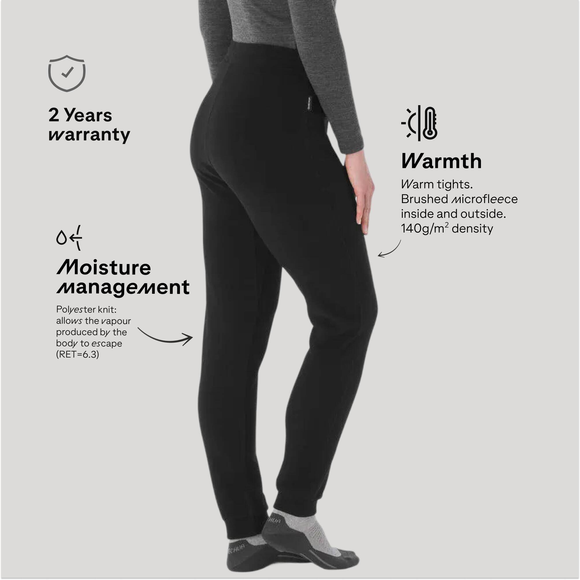 Women’s hiking fleece tights MH100 - BLACK -  3