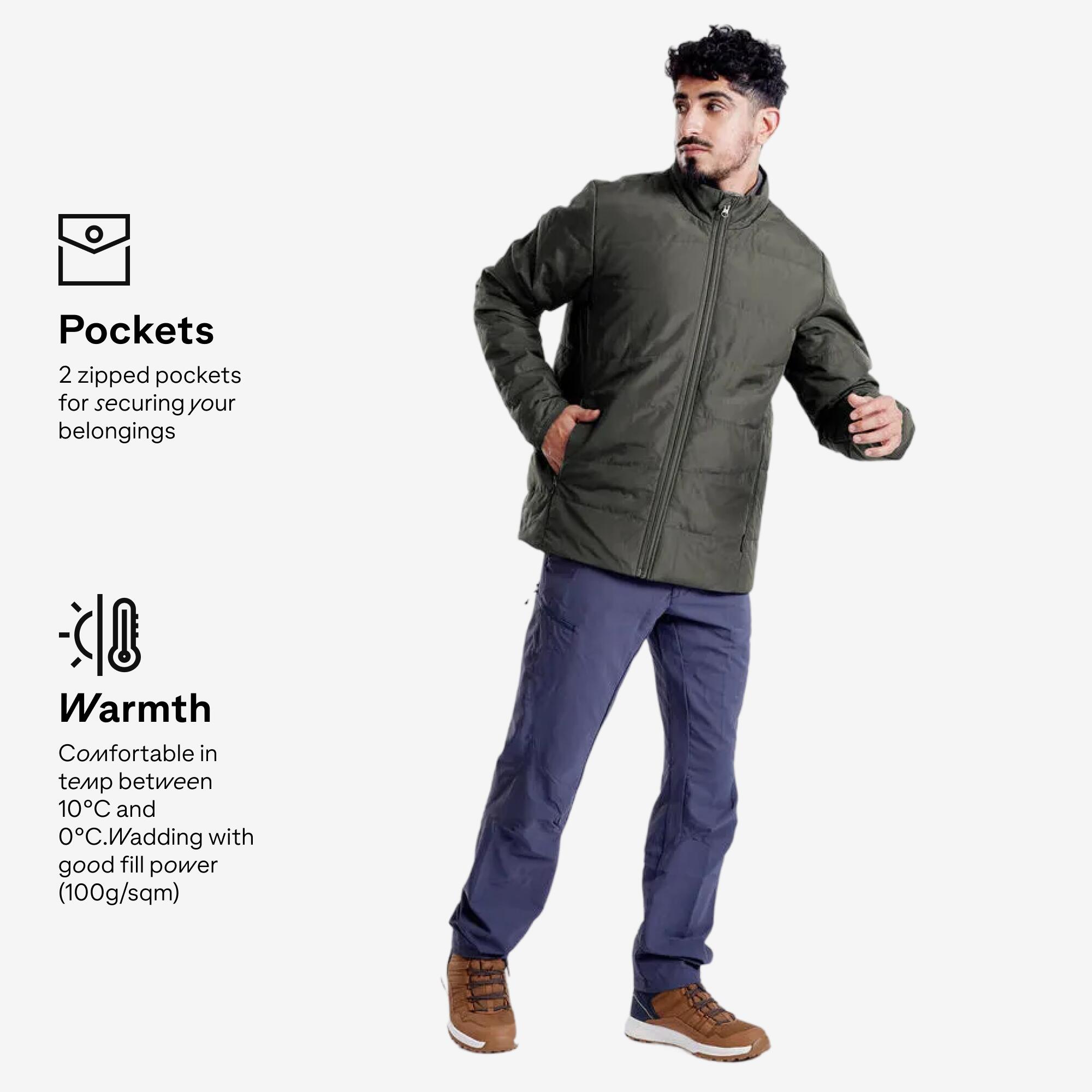 Men Puffer Jacket for Trekking - MT50 Khaki