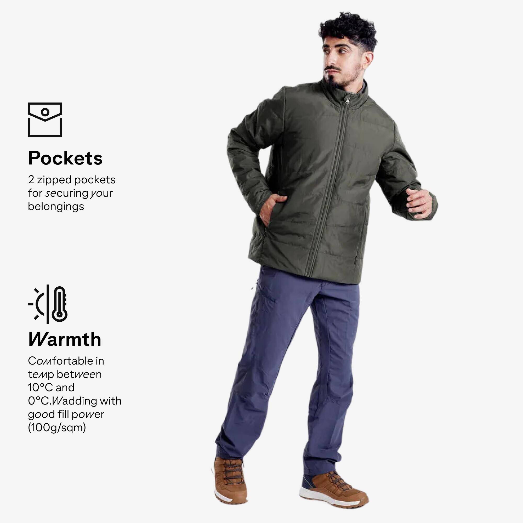 Men Puffer Jacket for Trekking - MT50 Khaki -  4