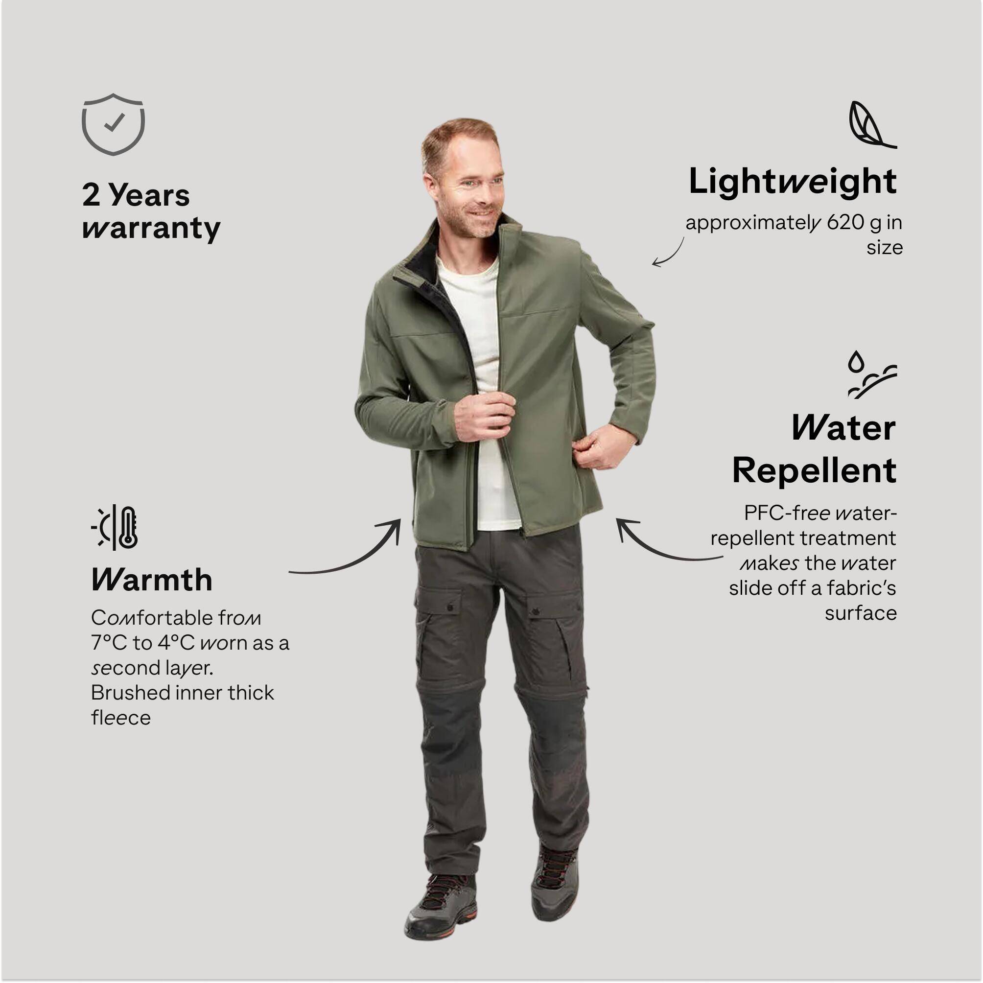 Men Winter Jacket Windproof - MT100 Khaki -  3