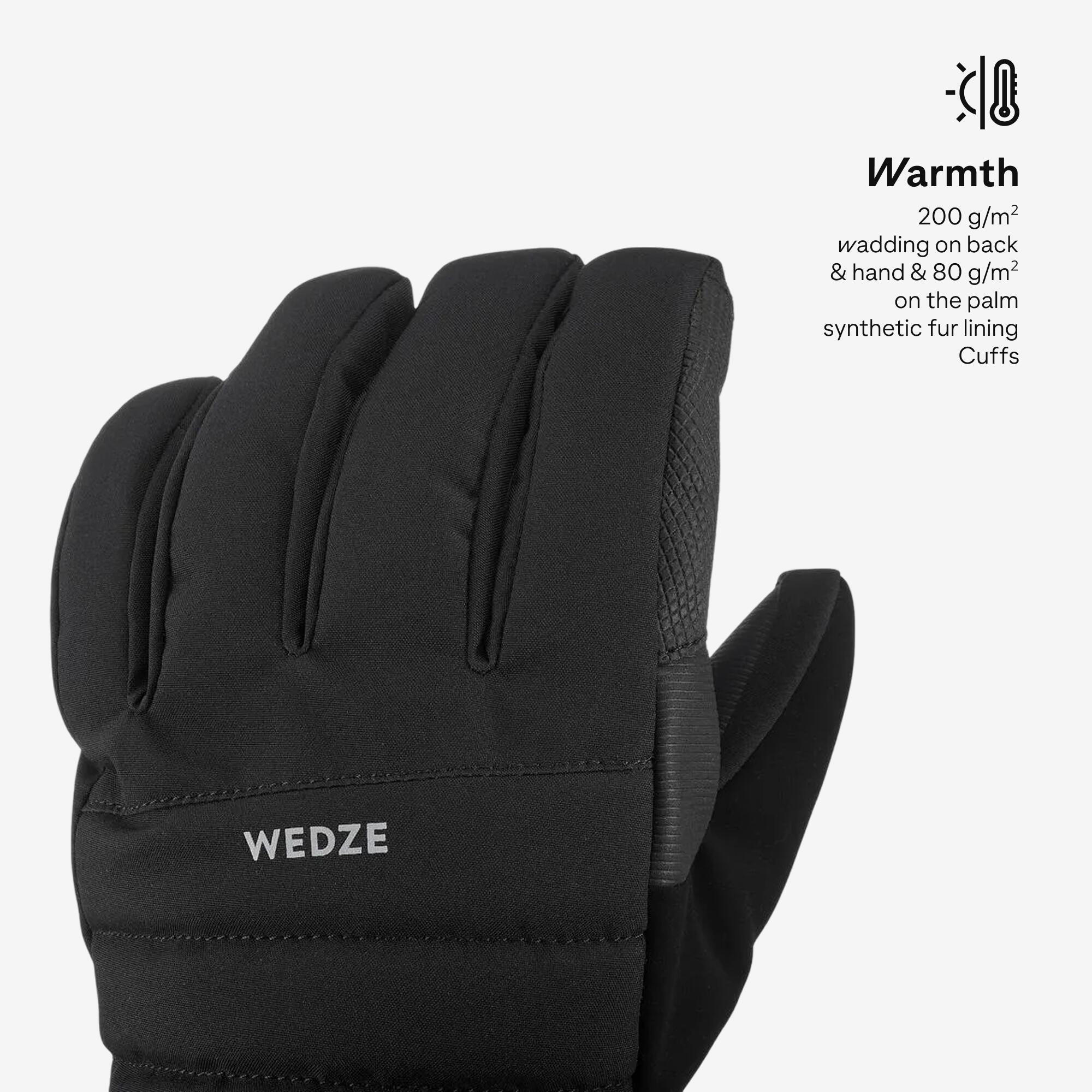 Winter Waterproof Gloves for Skiing 500 - BLACK
