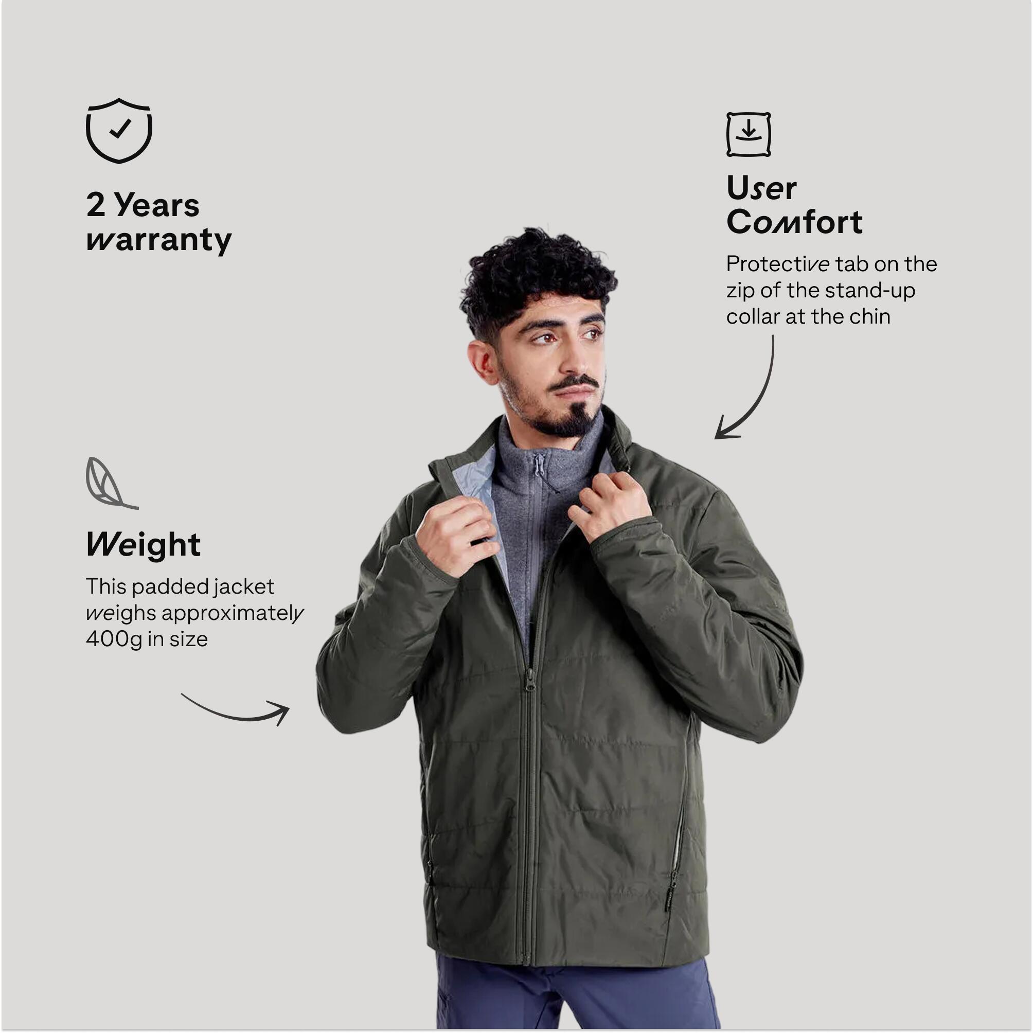 Men Puffer Jacket for Trekking - MT50 Khaki