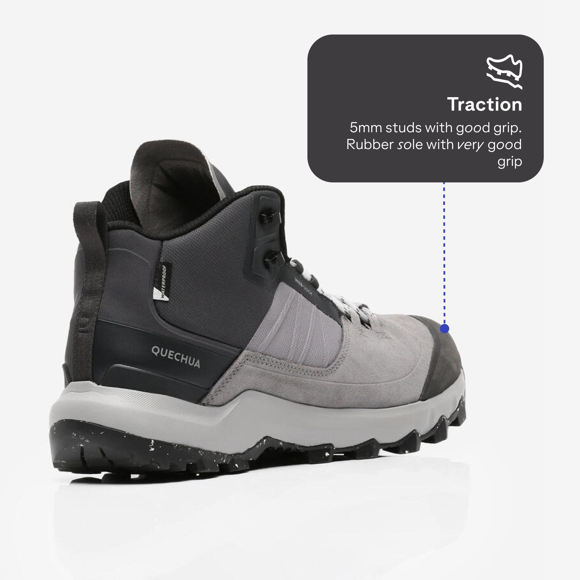 Men Waterproof Hiking Shoes Mid Ankle with Cushion Comfort Grey - MH500