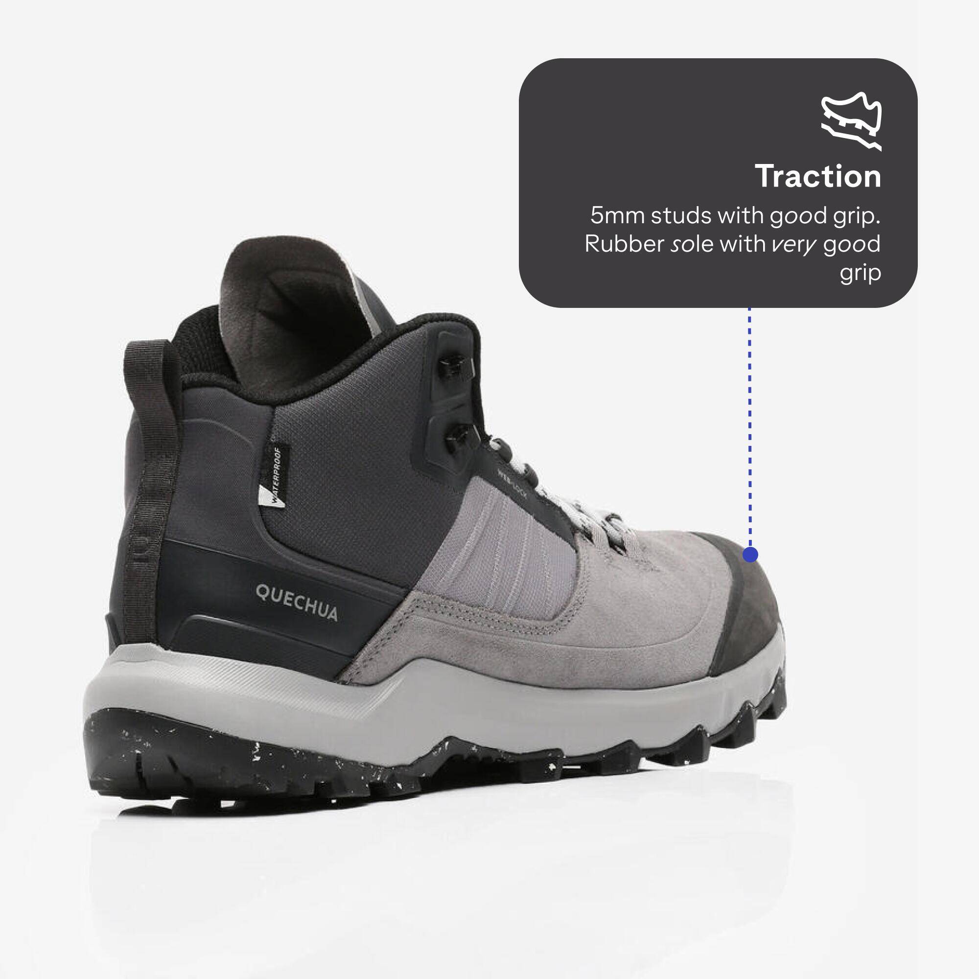 Men Waterproof Hiking Shoes Mid Ankle with Cushion Comfort Grey - MH500 -  5