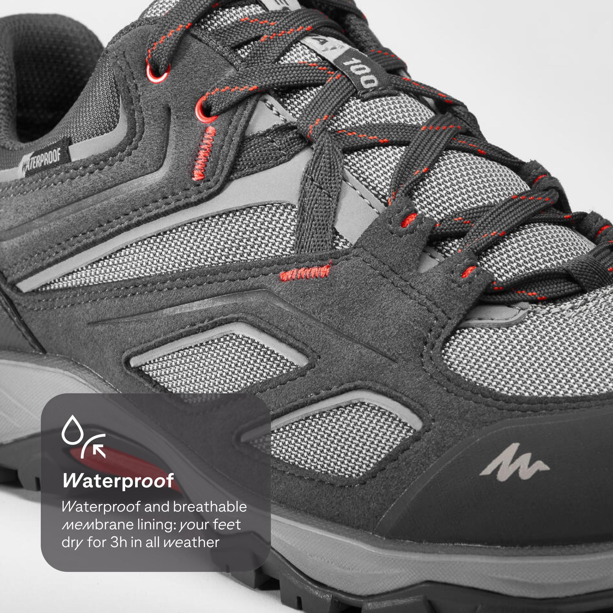 Men Low Ankle Waterproof Hiking Shoes with Non-Slip Outsole Grey - MH100