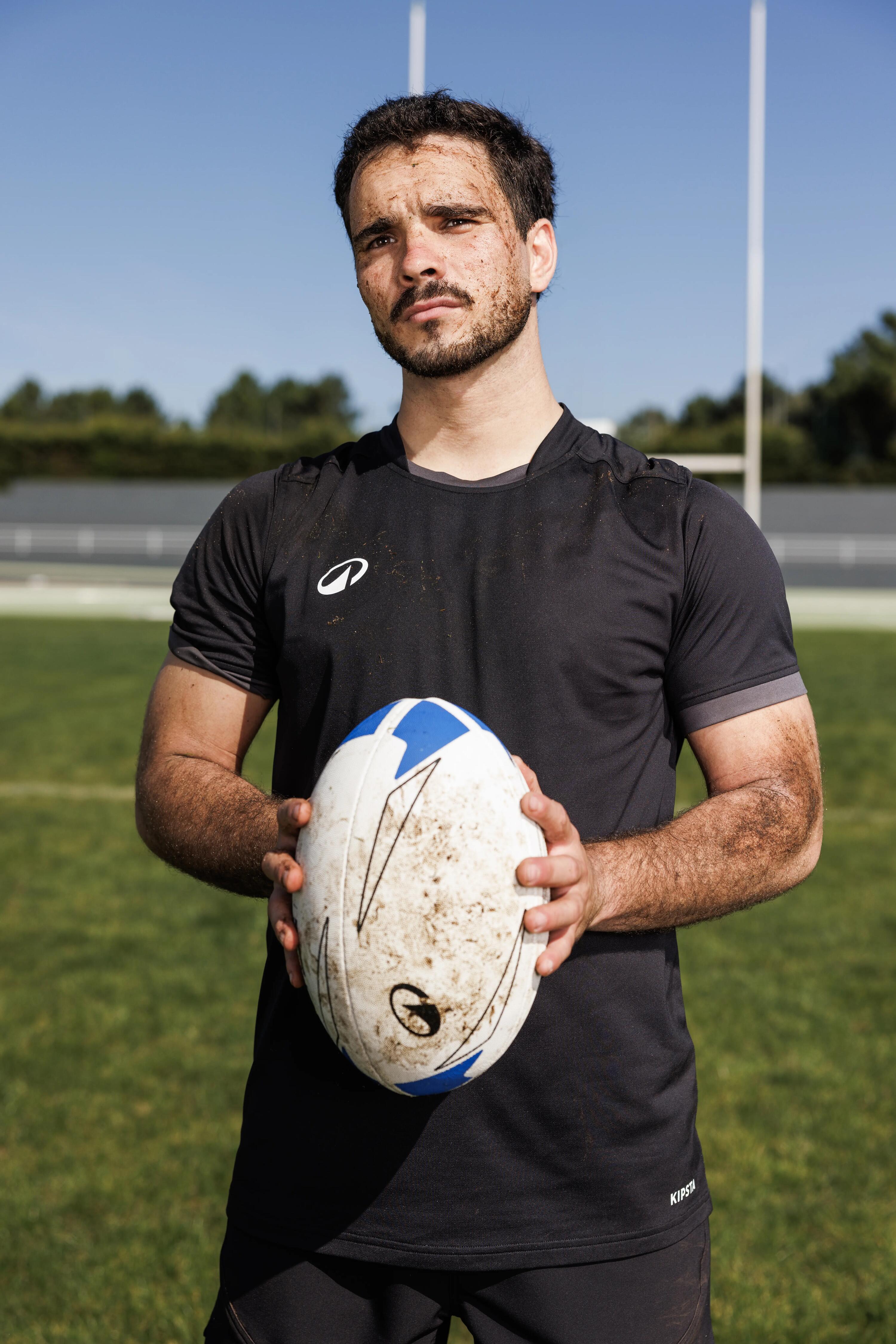 Rugbytrikot Kurzarm R100 Herren schwarz/grau 3/8