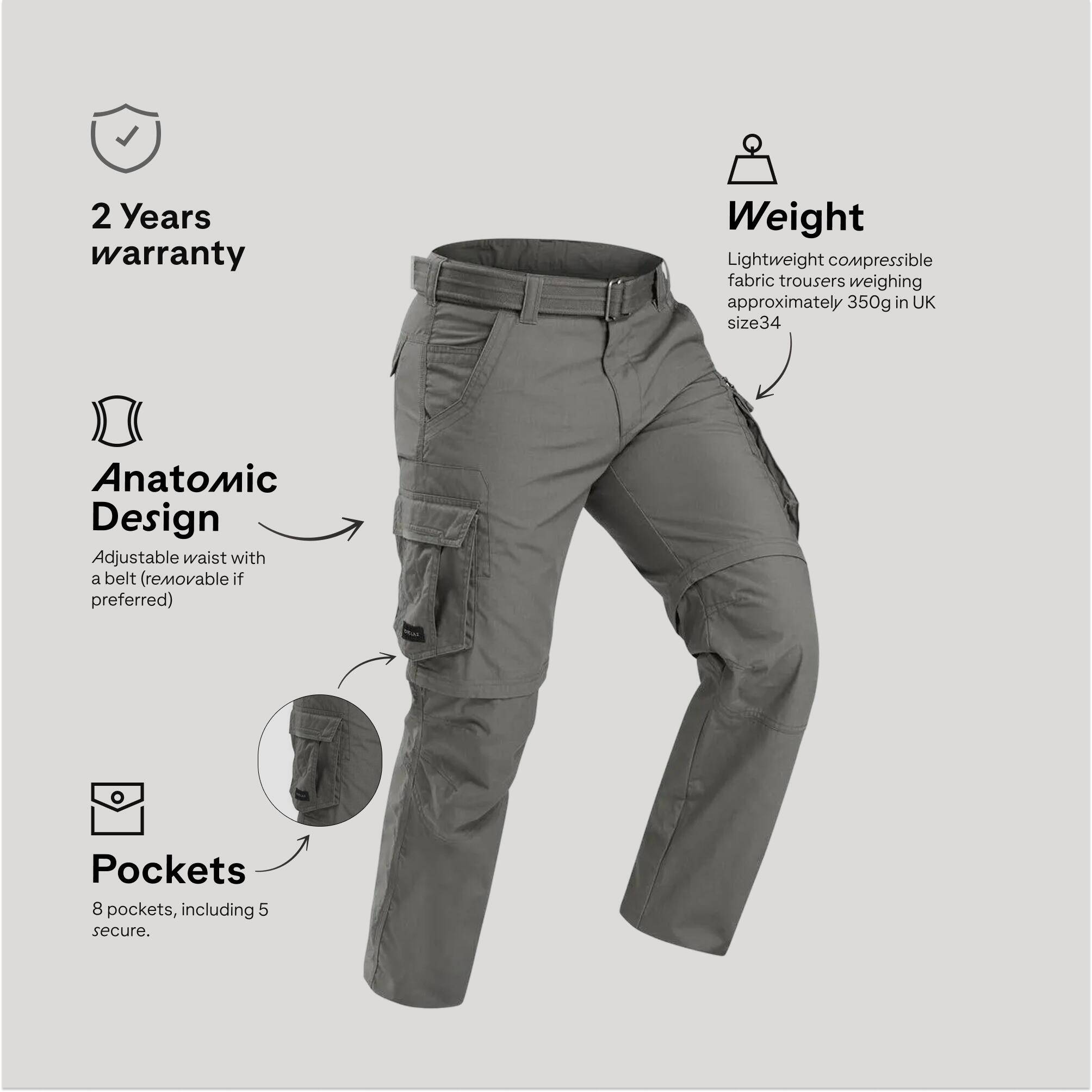 Men Zip-Off Convertible Cargo Pant Khaki - Travel 100 -  4